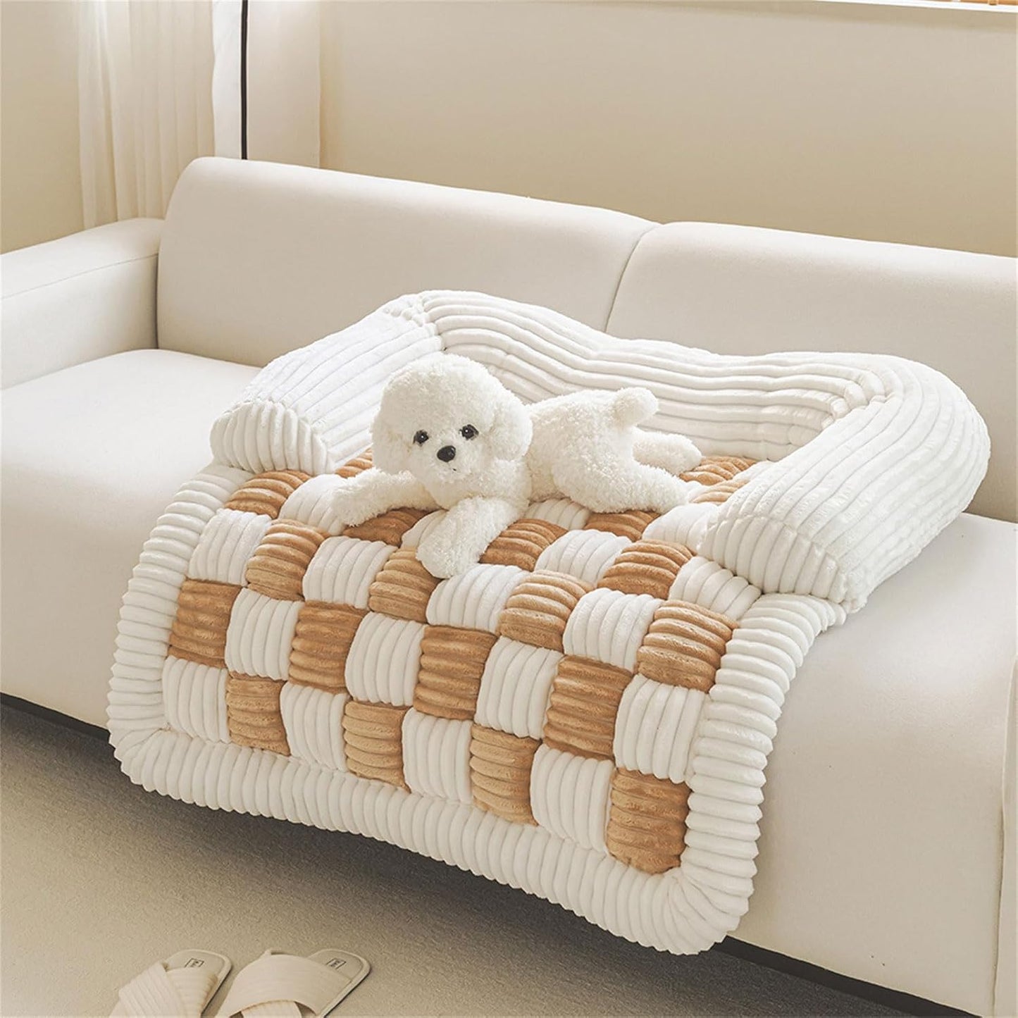 Comfortable Dog Couch Bed with Eggs Shape Foam Side Pillows Removable Covers Nonslip Pet Bedding for Winter Small Sofa Bed