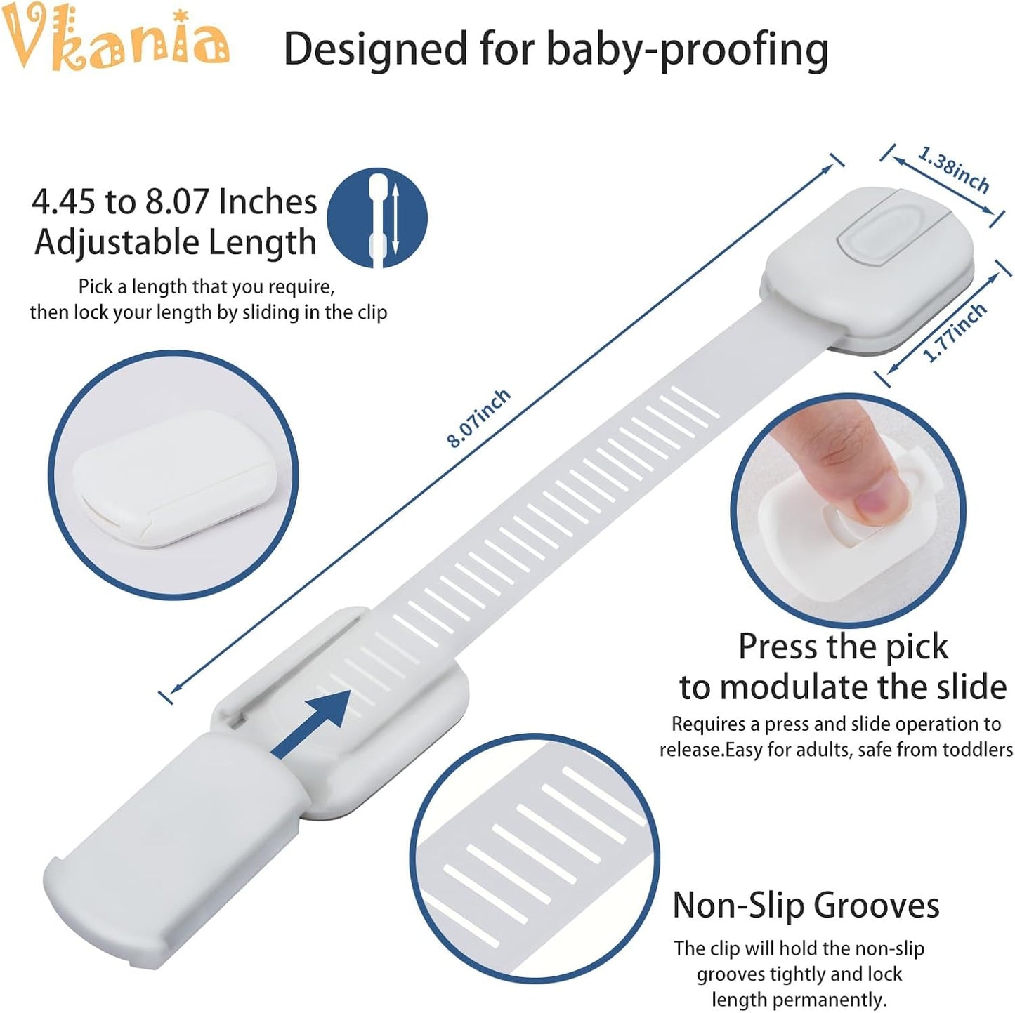 12-Pack Baby Proofing Cabinet Locks, Adjustable Adhesive Strap Latches for Drawer, Cupboard, Oven, Fridge, Toilet Seat - No Drill Child Safety Lock Kit, Easy Installation