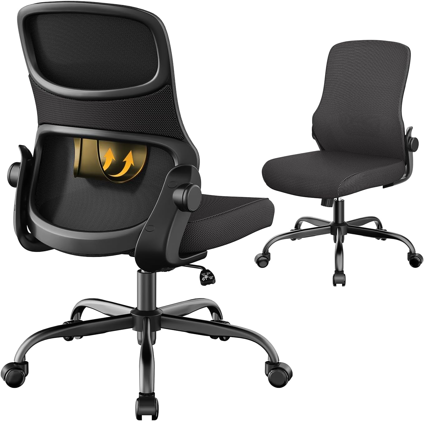 Office Chair, Mesh Ergonomic Desk Chairs, Lumbar Support, Adjustable Height, Armless, Swivel Function and Smooth-Rolling Wheels for Home, Office and Gaming (Black)