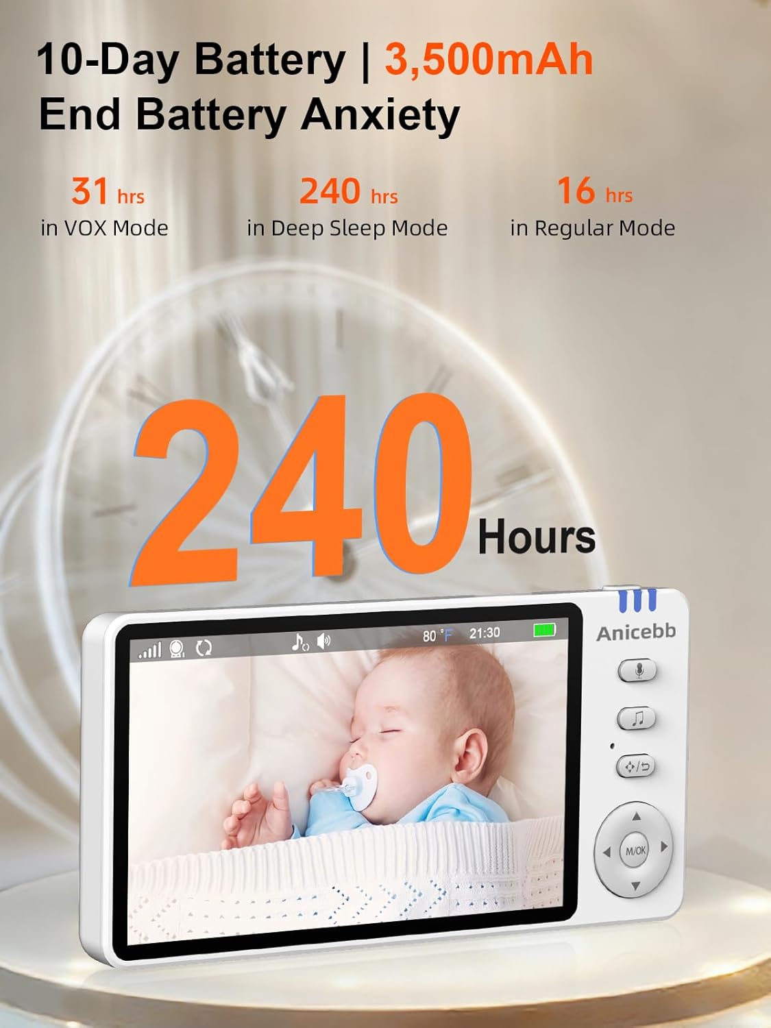 Video Baby Monitor with Camera and Audio, No WiFi Hack-Proof Security, 5" LCD Remote Pan-Tilt-Zoom, 31H Long Battery Life, 1000ft Range, Night Vision, Temperature & Cry Alarms, 2-Way Talk