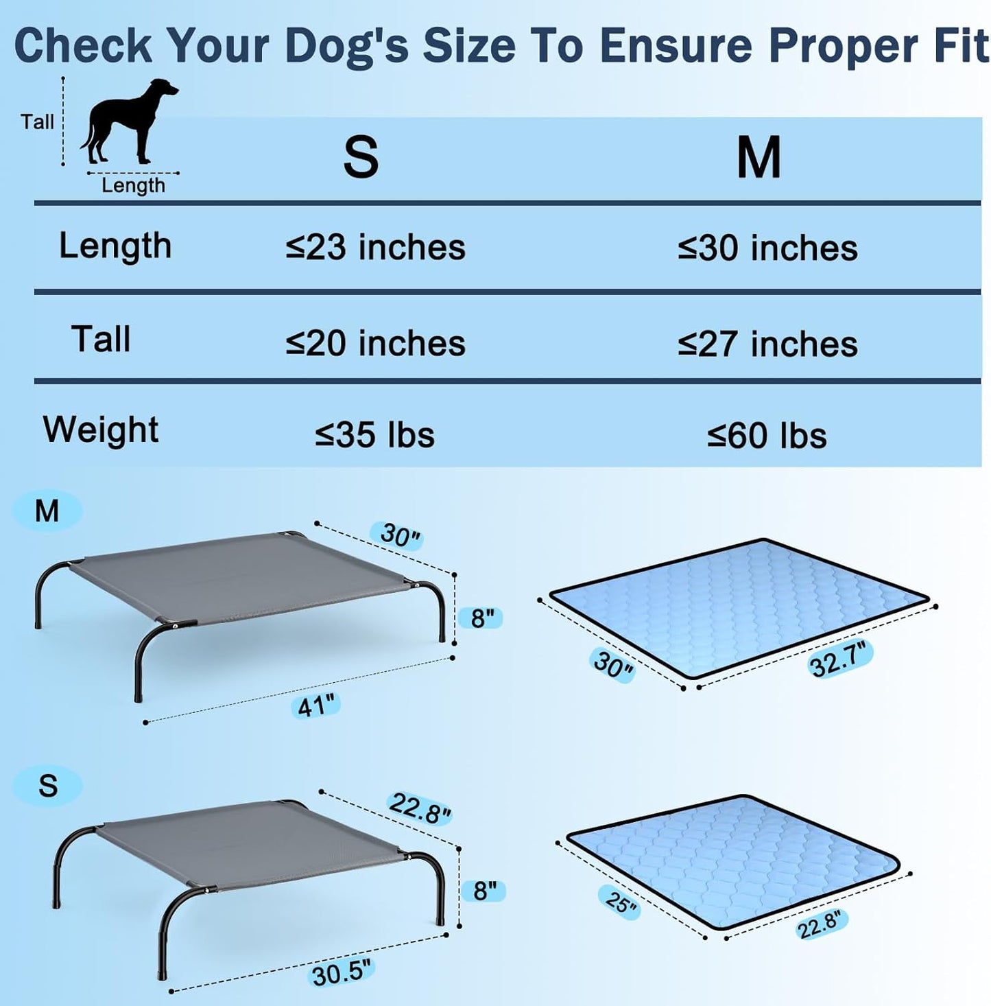 SZEE Raised Dog Cot Bed with Detachable 2-Sided Cooling/Warming Waterproof Mat, Elevated Dog Bed for Medium Sized Breeds with Durable Steel Frame & Sturdy Teslin Mesh, Outdoor & Indoor All-Season Use
