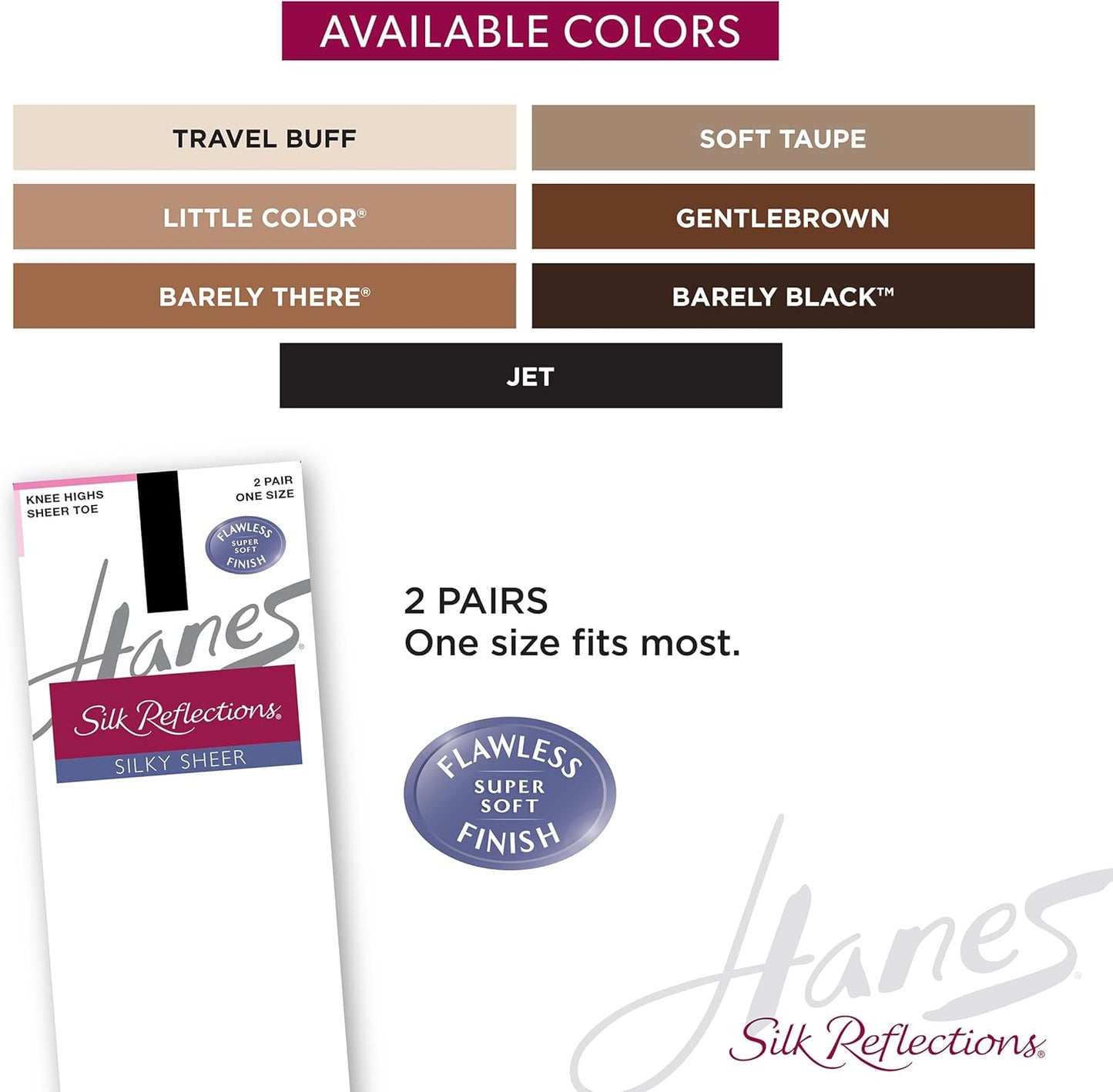 Hanes Silk Reflections Women's Sheer Toe Silky Sheer Knee-High Stockings