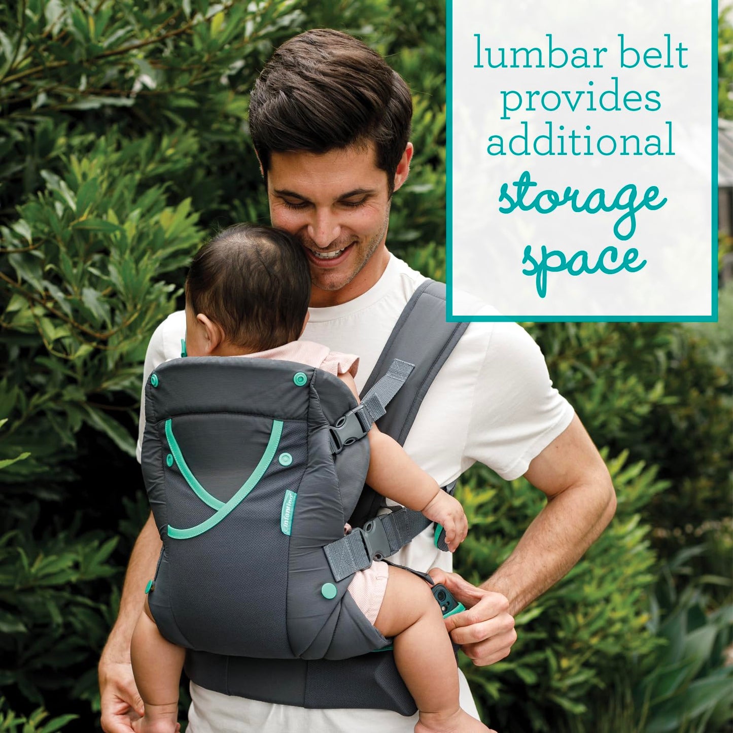 Infantino Carry On Active Baby Carrier, Ergonomic Multi-Pocket Baby Carrier for Newborn to Toddler 8-40 lbs with Padded Straps, Lumbar Belt Storage & Pacifier Loop, Registry Essential, Gray