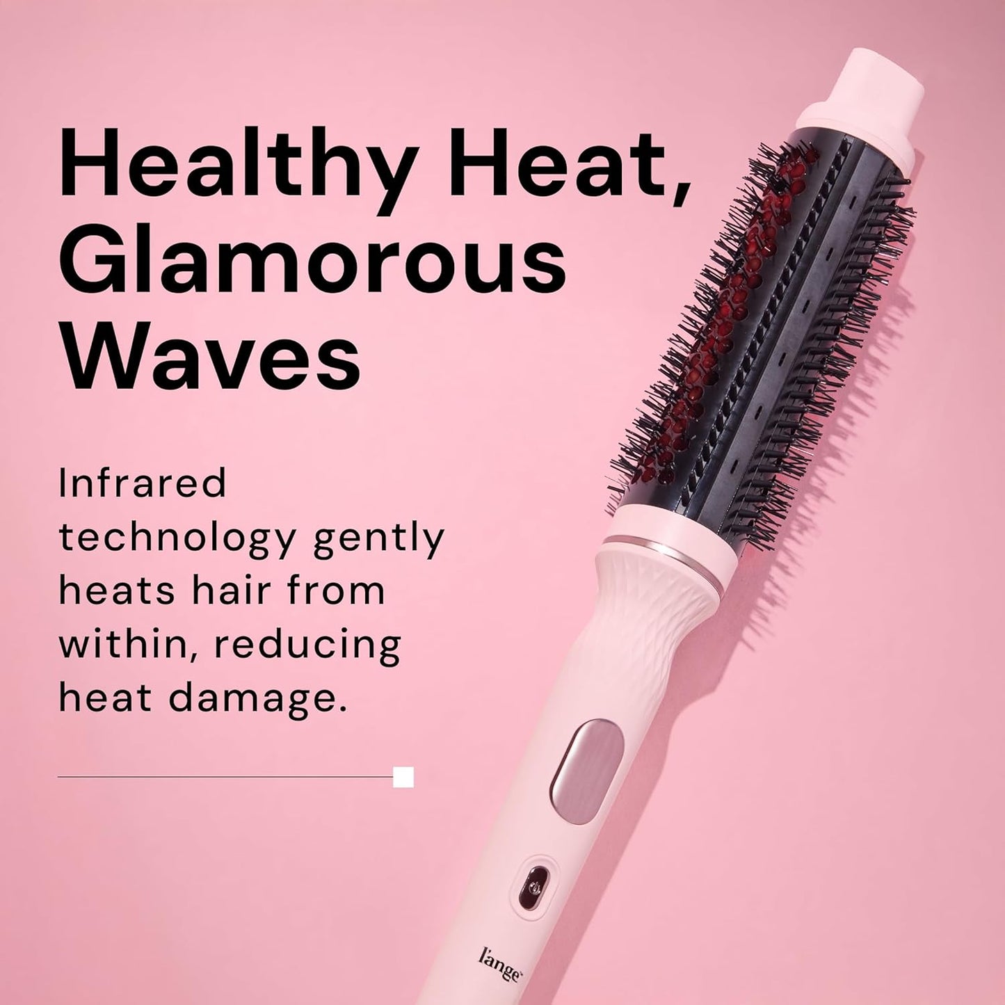 L'ANGE HAIR GlamWave Infrared Thermal Ionic Brush | 38mm Heated Round Thermal Brush for Volume and Curls | Reduces Frizz | Adds Shine | Smooth Styling Tool for All Hair Types (Blush)