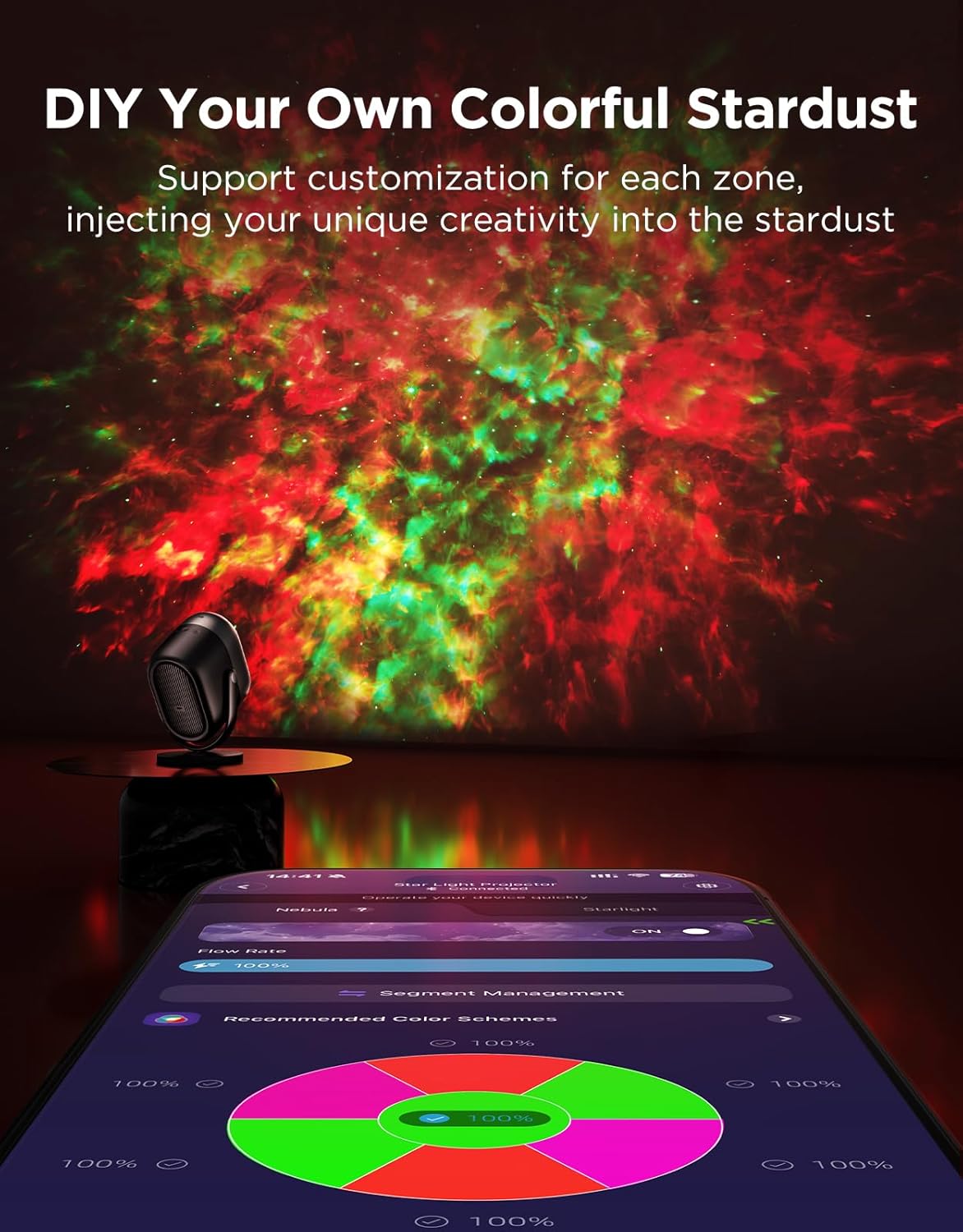 Govee Star Projector Lights, 7-Zone Colorful Nebula Effect, Compatible with Matter, 540ft² Coverage, LED Ceiling Lights for Bedroom, 50+ Scenes, 18 White Noise, Room Decor, Gifts for Kids, Sleep Lamp