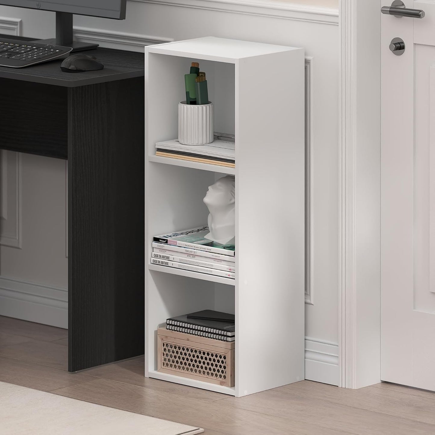 Furinno LUDER Book Shelf, 3-Cube Bookshelf, Bookcase with Open Shelves, 9.3 x 12 x 31.5, for Living Room, Bedroom, Home Office, White