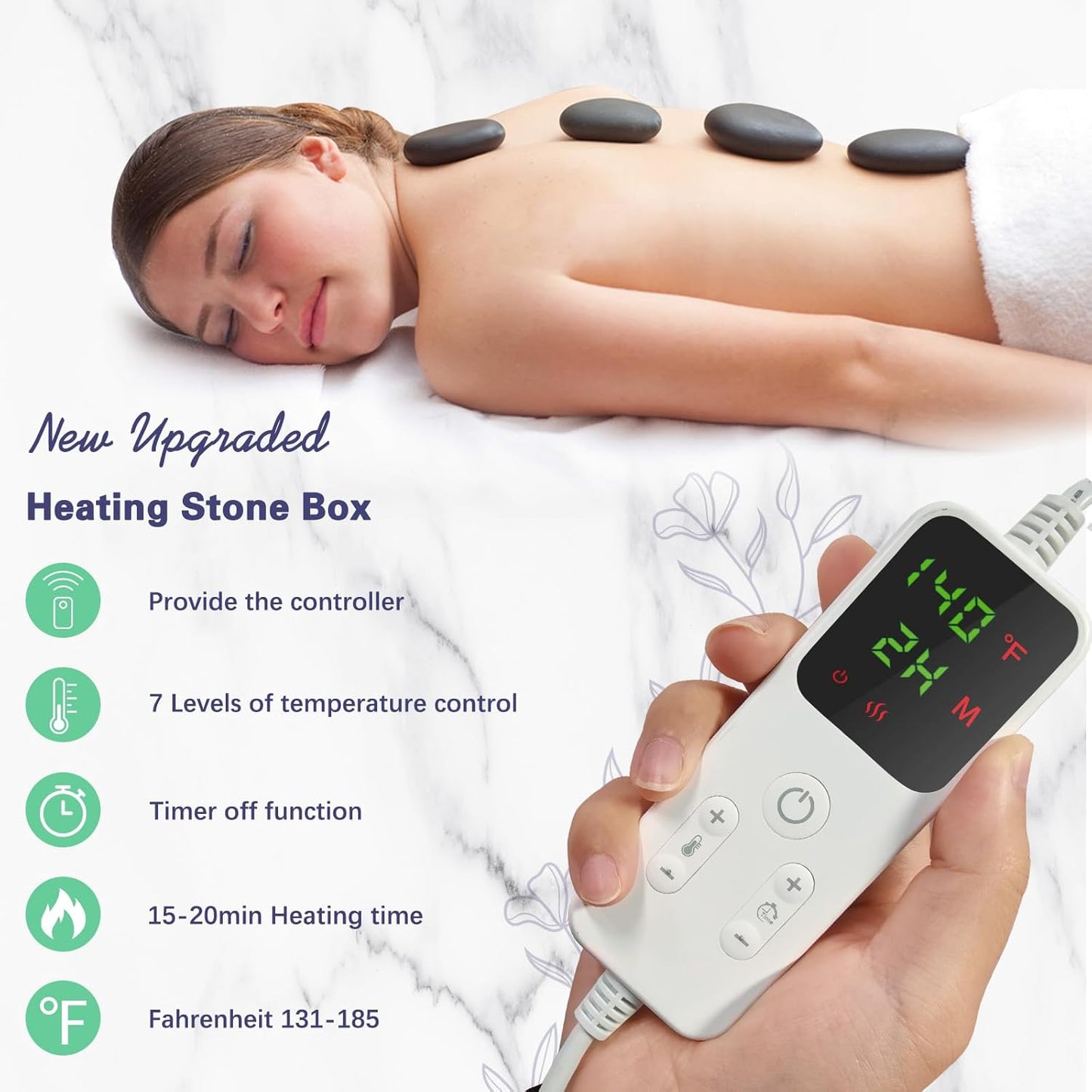 AICNLY Hot Stones Massage Set with Temperature Adjustment-20 Pcs Basalt Hot Stones with Heater Kit, Professional Massage Tool for Spa-Lymphatic Drainage, Relieve Tension and Muscle Pain