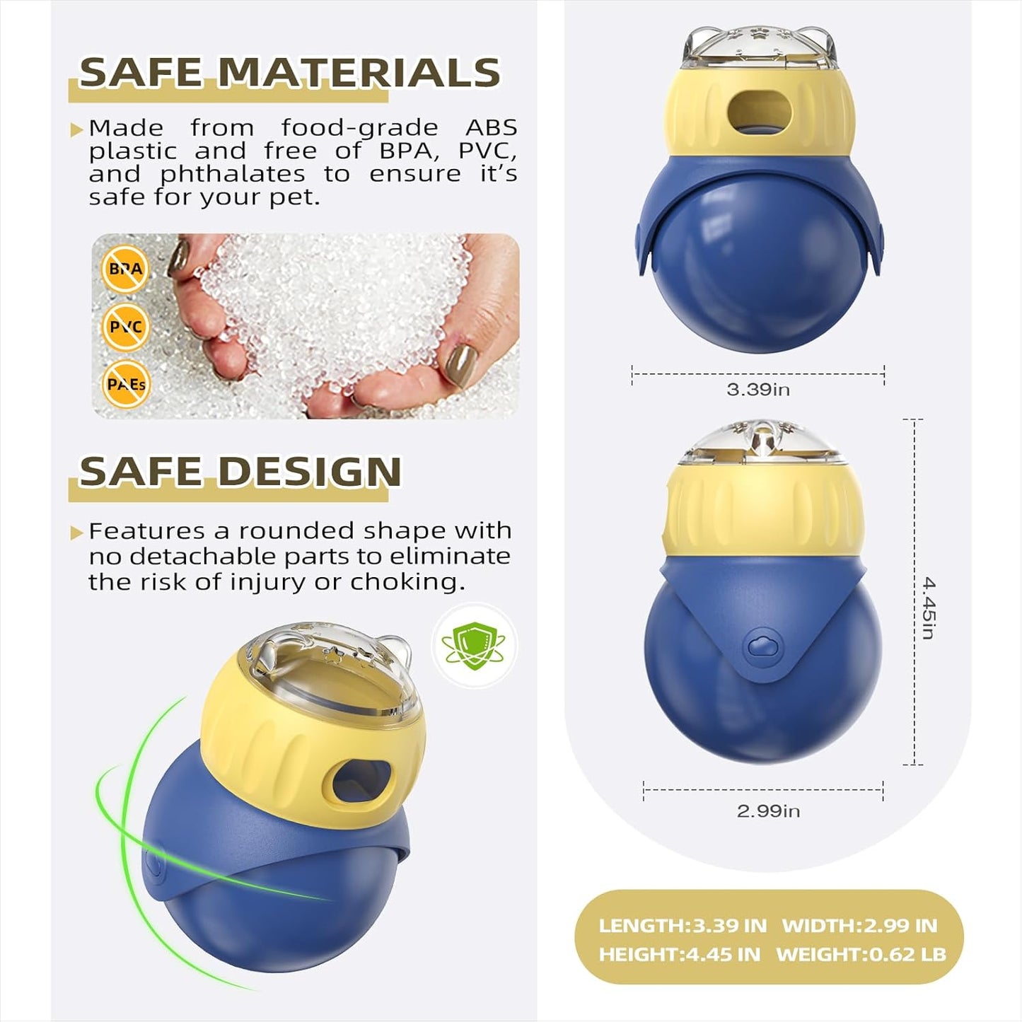 Cat Interactive Toys for Indoor Cats Adjustable Treat Puzzle Food Dispenser Weight Loss Tumbler Slow Feeder Fun Kitty Sliding Rolling Ball Enrichment Toy for Kitten Adult Cats Small Dogs