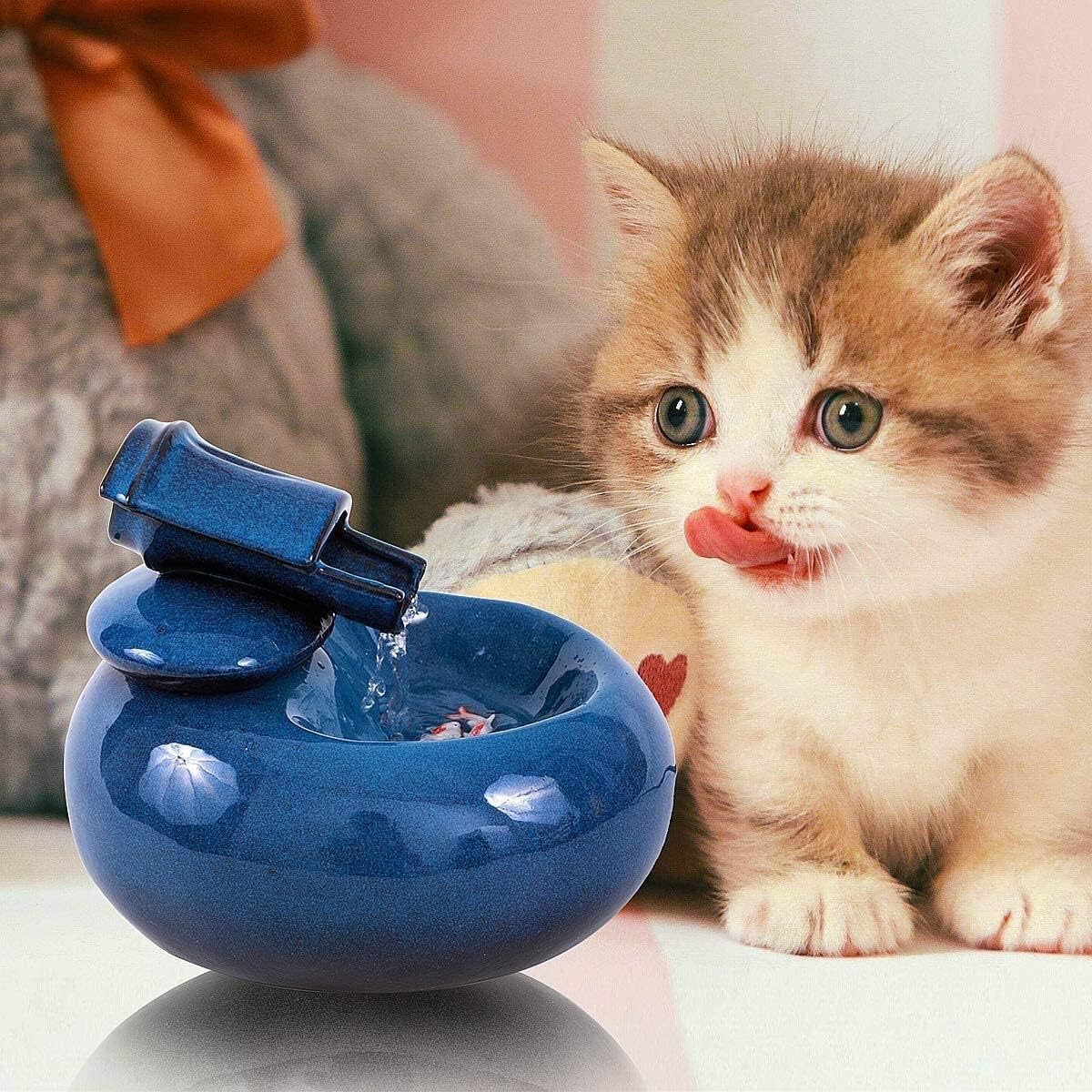 Fountain Ceramic Pet Water Dispenser, Pet Water Fountain, Automatic Circulation Feeding Water Flowing Fountain for Cat Dog, Filtered Water for Your Pet Pet Water Dispenser (Color : Blue)