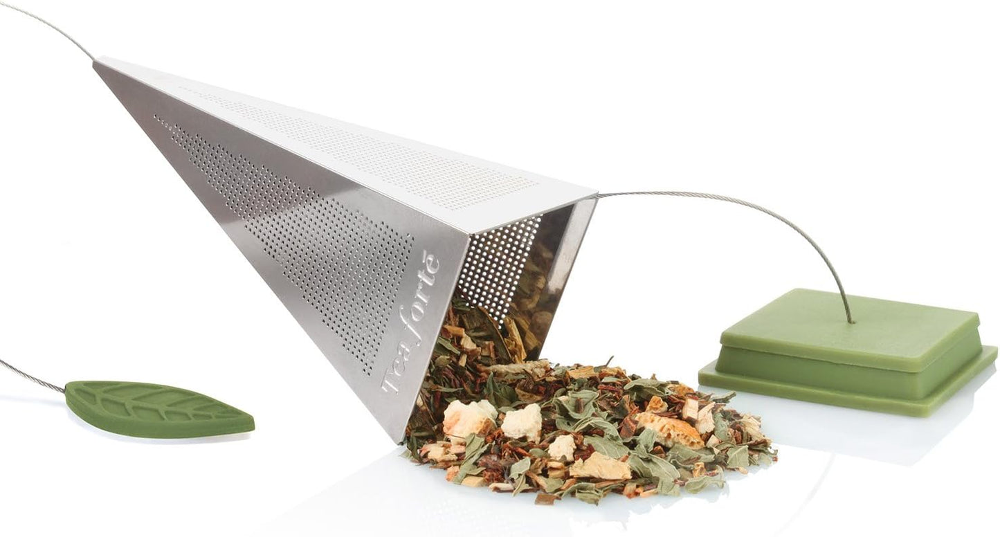 Tea Forte Icon Stainless Steel Loose Leaf Tea Infuser, Extra Fine Strainer with Silicone Leaf and Base