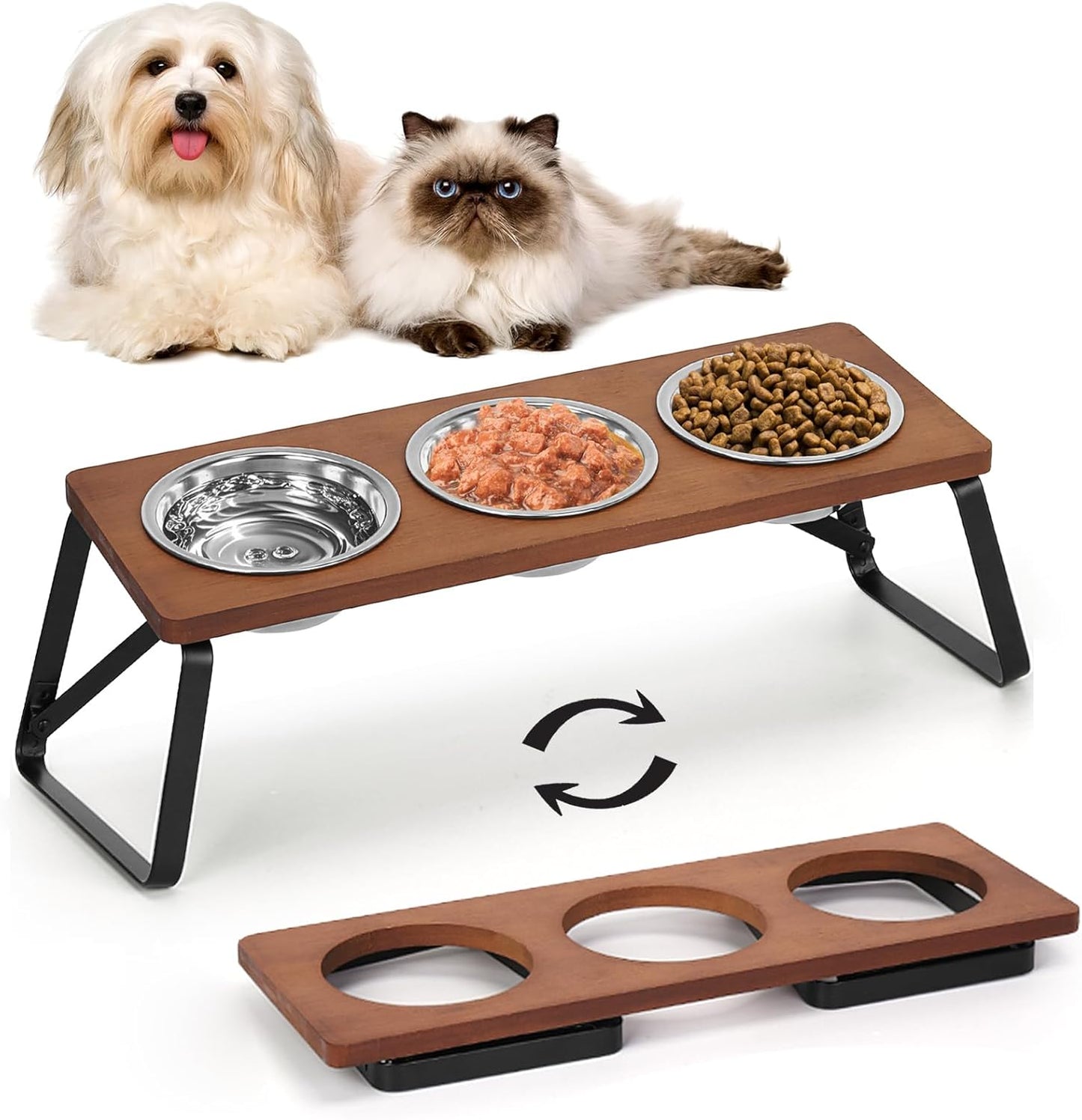 Elevated Cat Bowls, 10° Tilted Stand Anti Vomiting Raise Cat Bowl for Food and Water, 3 Stainless Steel Bowls for Indoor Cats, Kitten and Puppy