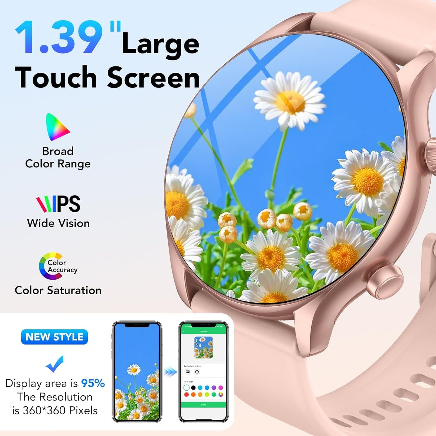 Smart Watch, 1.39" Smartwatch for Women (Answer/Make Call), Fitness Activity Tracker with Heart Rate & Sp02 Monitor, 100+ Sport Modes, IP68 Waterproof Fitness Watch for Android iOS (Rose Gold)