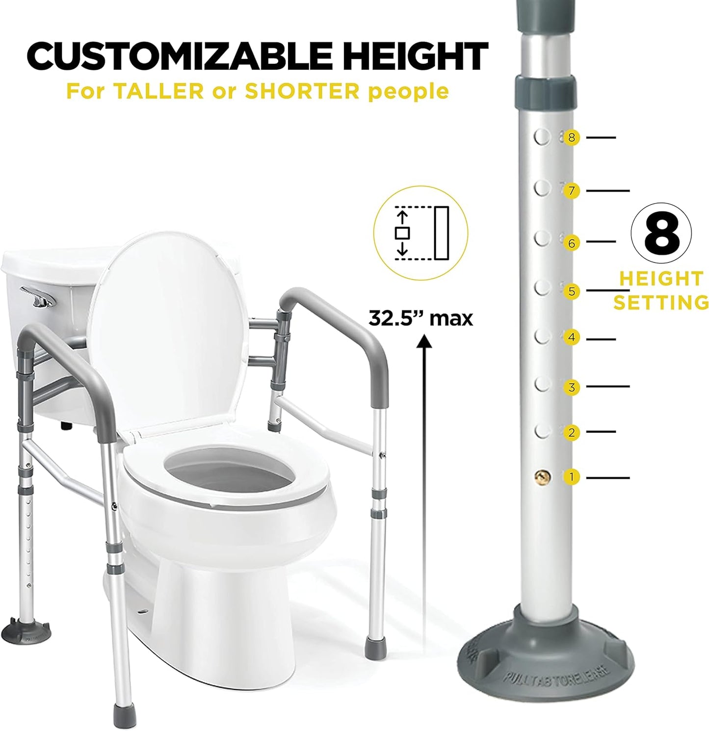 Medical king Toilet Safety Rail - Adjustable Detachable Toilet Safety Frame with Handles Heavy-Duty Toilet Safety Rails Stand Alone - Toilet Safety Rails for Elderly, Handicapped - Fits Most Toilets