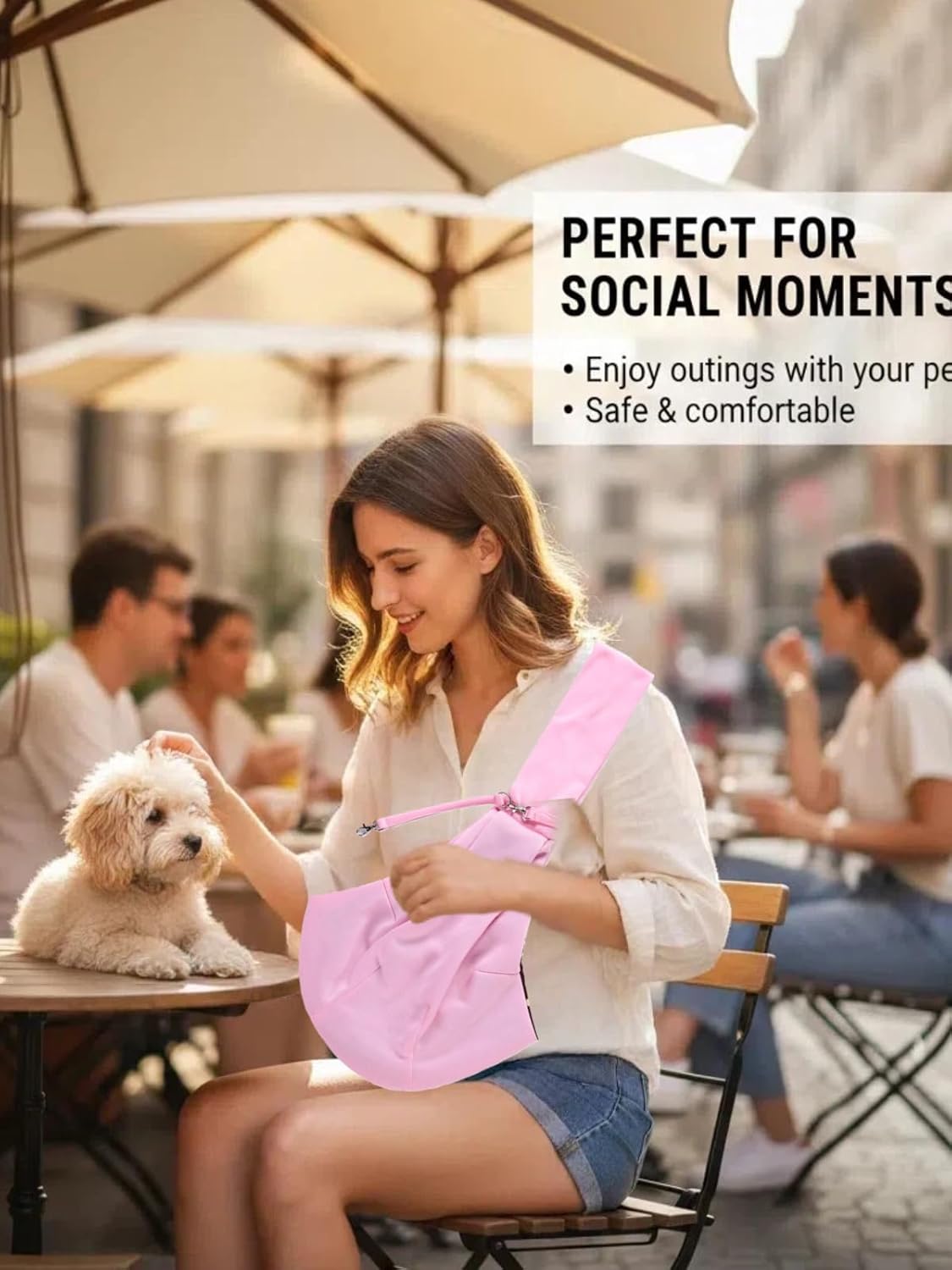 Pet Sling Carrier, Reversible Pink and Polka Dot Design, Single Shoulder Crossbody Bag with Safety Leash, for Pets Up to 16.53 lb (Pink)