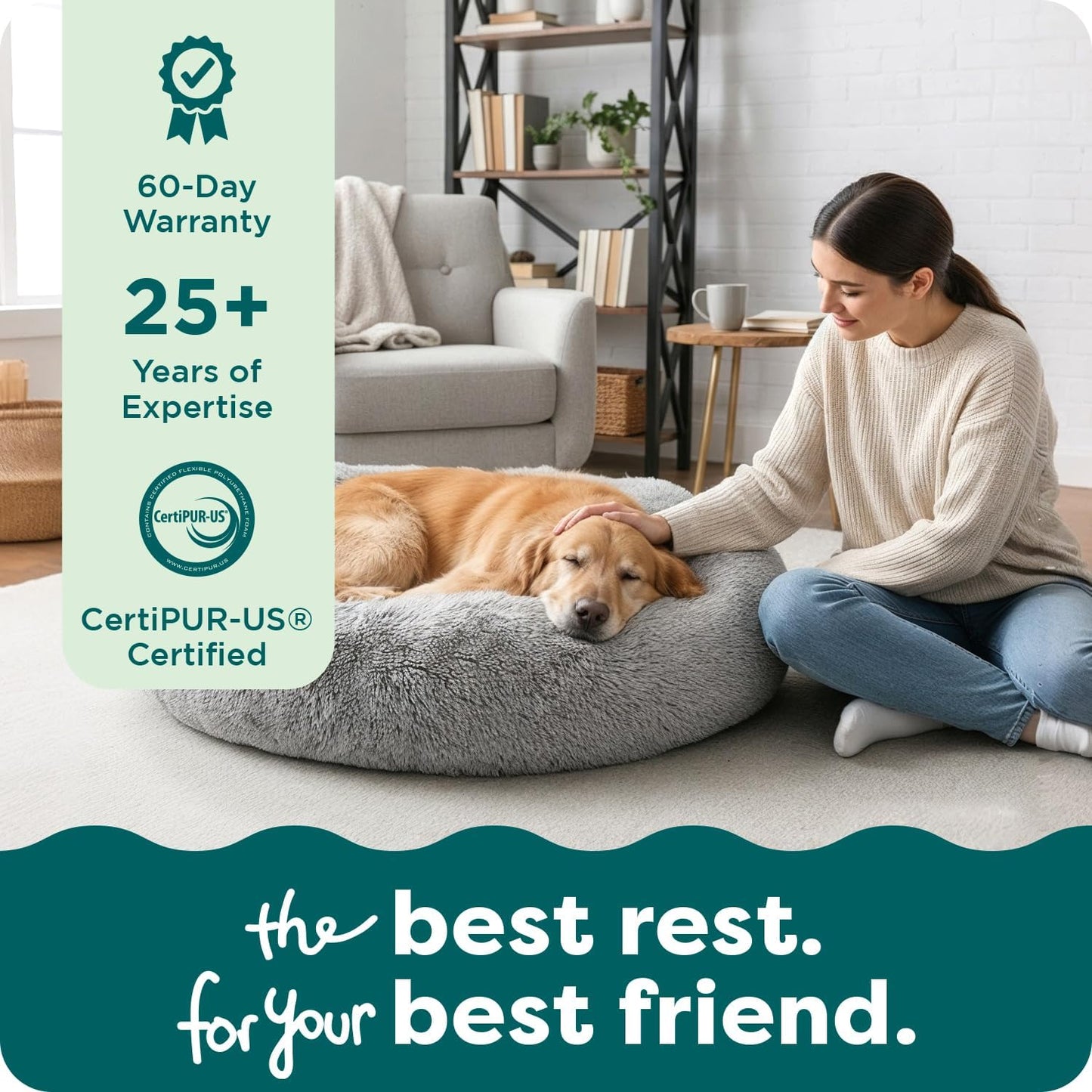 FurHaven 45" Calming Donut Dog Bed for Large Dogs, Round Plush Donut Design with Soft Filling for Snuggling Comfort, Removable Washable Cover, Jumbo XL, Shaggy Faux Fur, Gray