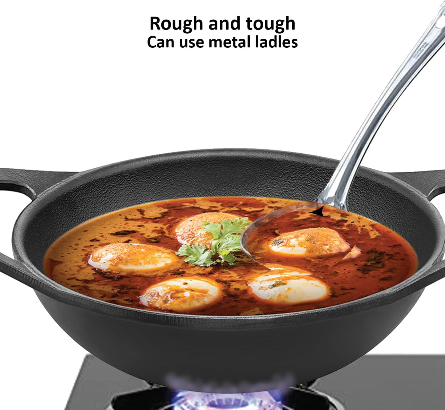 Hawkins Futura 2 Litre Cast Iron Kadhai, Naturally Nonstick Cast Iron Kadai with Glass Lid, Cast Iron Cookware for Kitchen, Black (CIK20G)