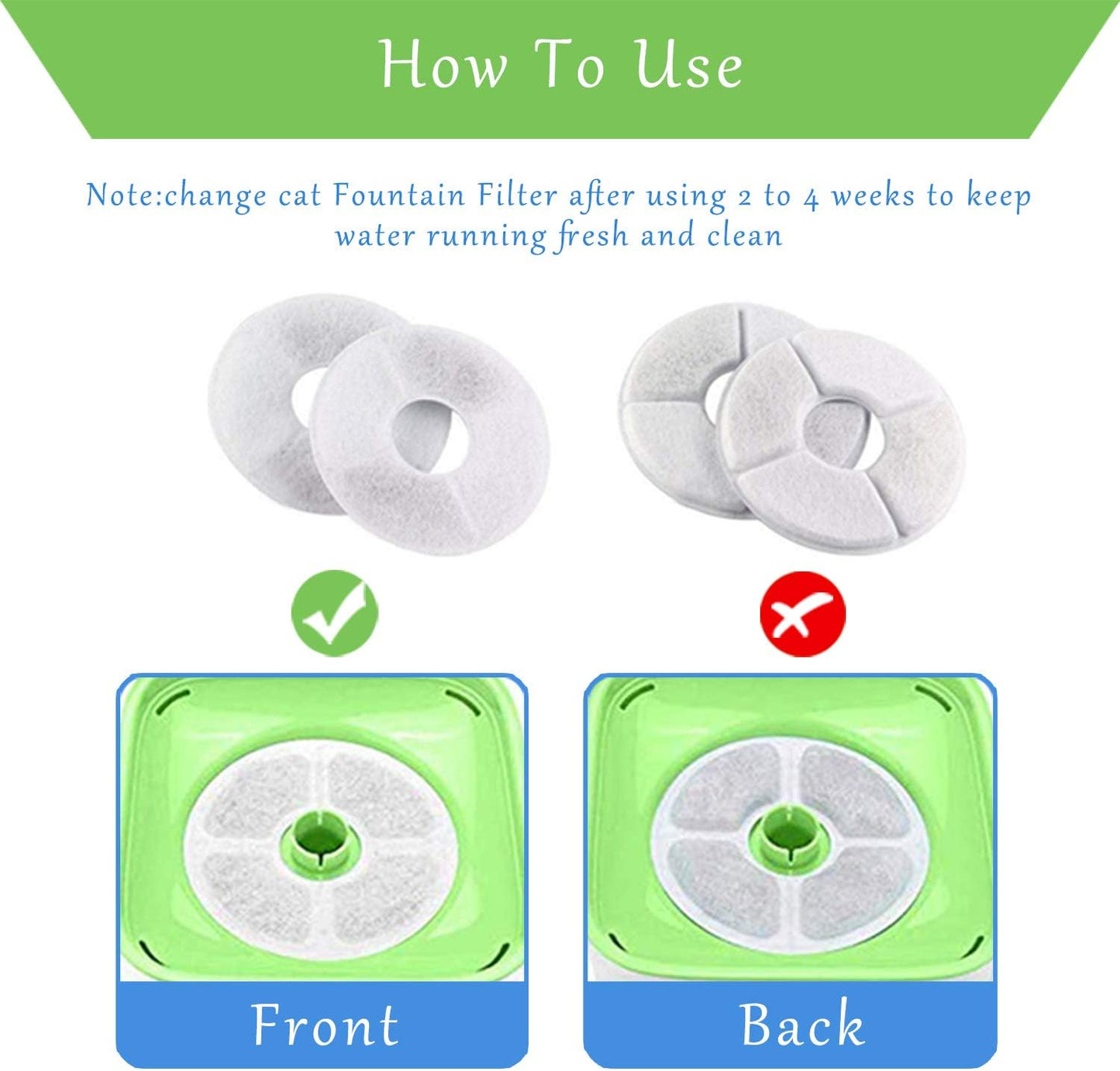 Rarloner Cat Fountain Replacement Filters - 8 Pack for 1.6L Flower Fountains and Most Same Size Pet Water Dispensers