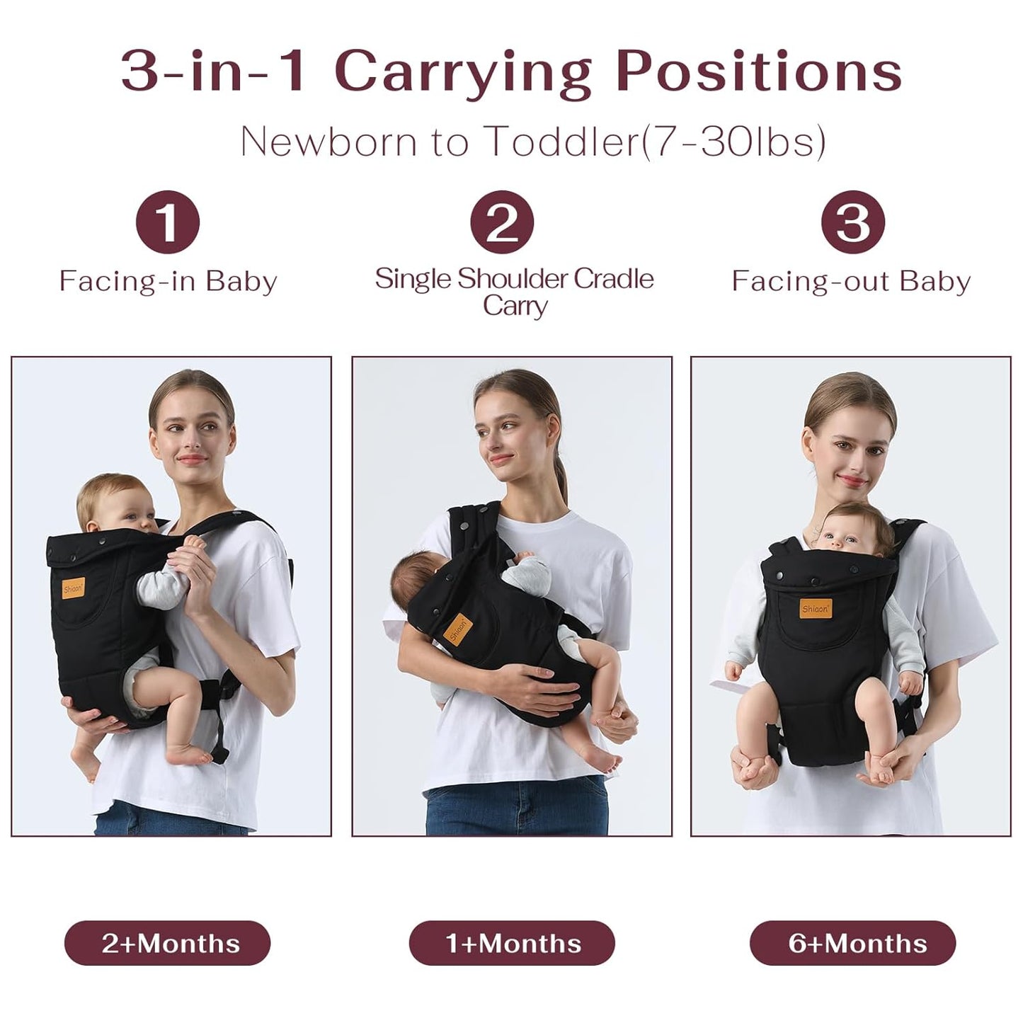 Baby Carrier Newborn to Toddler(7-30lbs), Toddler Carrier Baby Holder Carrier with Adjustable Shoulder Strap, Chest Carriers, Black
