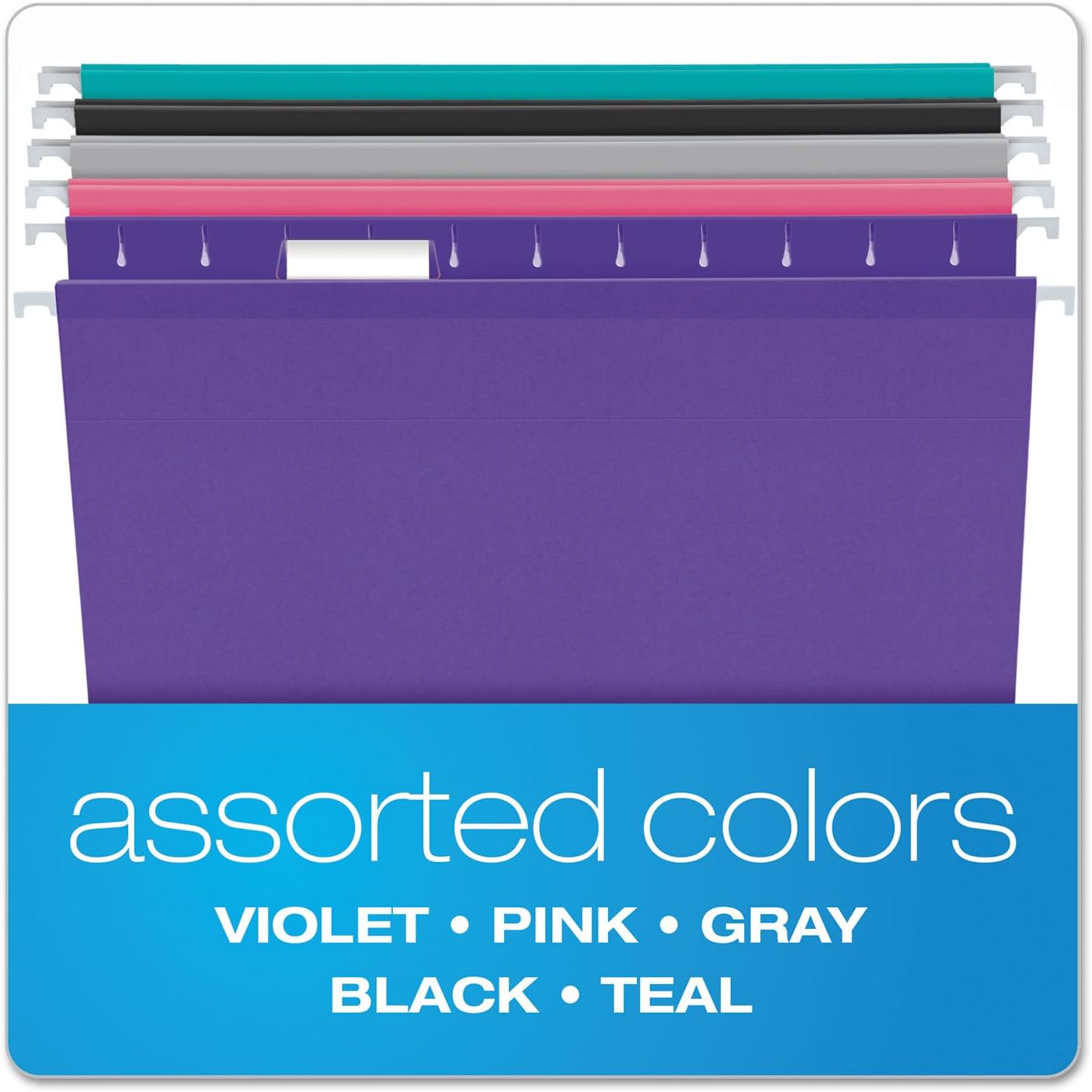 Pendaflex Reinforced Hanging File Folders, Letter Size, 1/5 Cut, Assorted Jewel-Tone Colors, 25/BX (4152 1/5 ASST2)