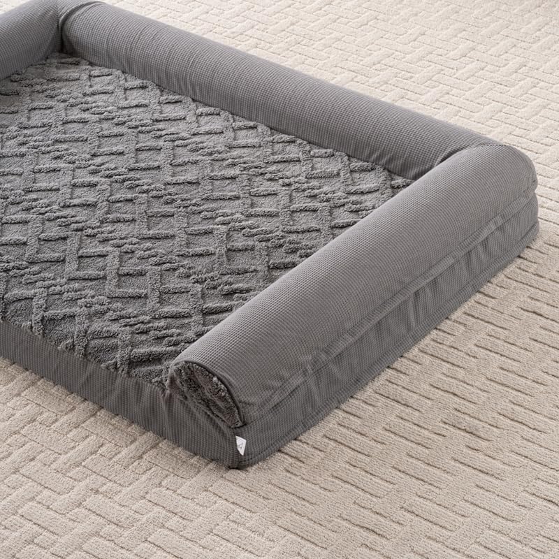 Orthopedic Dog Bed, U-Shaped Couch-Style Pet Bed with Waterproof Cover, Removable Washable Cover, for All Dog and Cat Breeds (Dark Gray, 35" x 25" x 6.5")