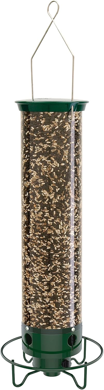 Droll Yankees Squirrel Proof Bird Feeders for Outdoors - YF-M - Flipper, Collapsible Perches, 5-Pound Seed Capacity, Green
