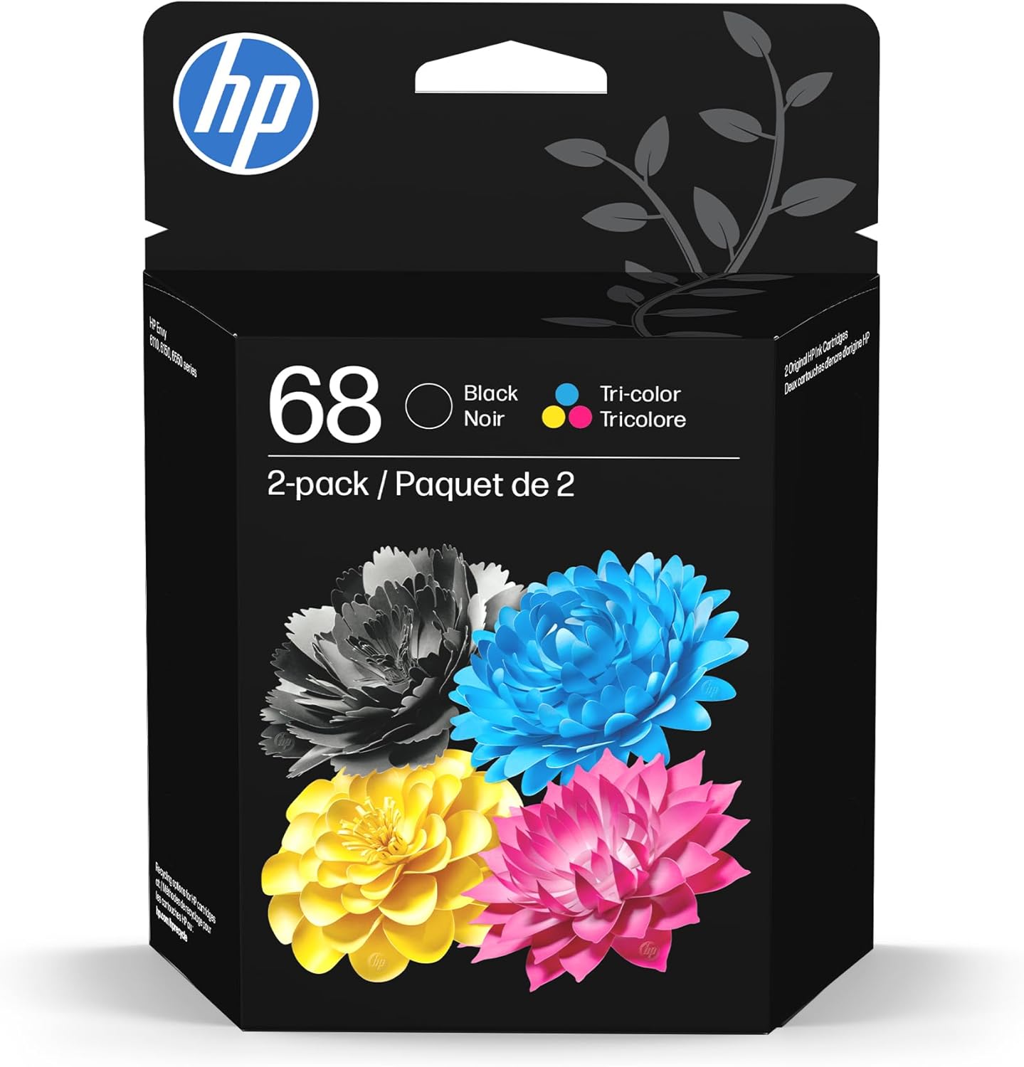 HP 68 Black/Tri-Color Ink Cartridges (2-Pack) | Works Envy 6100e, 6500e Series | Eligible for Instant Ink | 6L6S2TN | Packaging May Vary