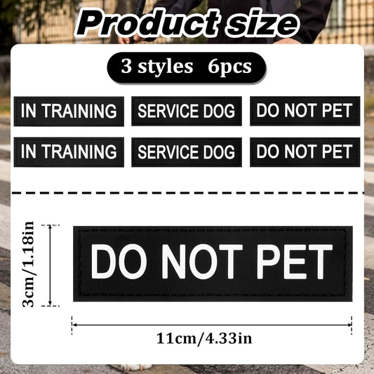 6pcs Service Dog Patch with Hook Backing Removable Vest Patches for Training Dogs Do Not Pet Patch Black Dog Harness Patches for Service Animal Vests Harnesses Collar
