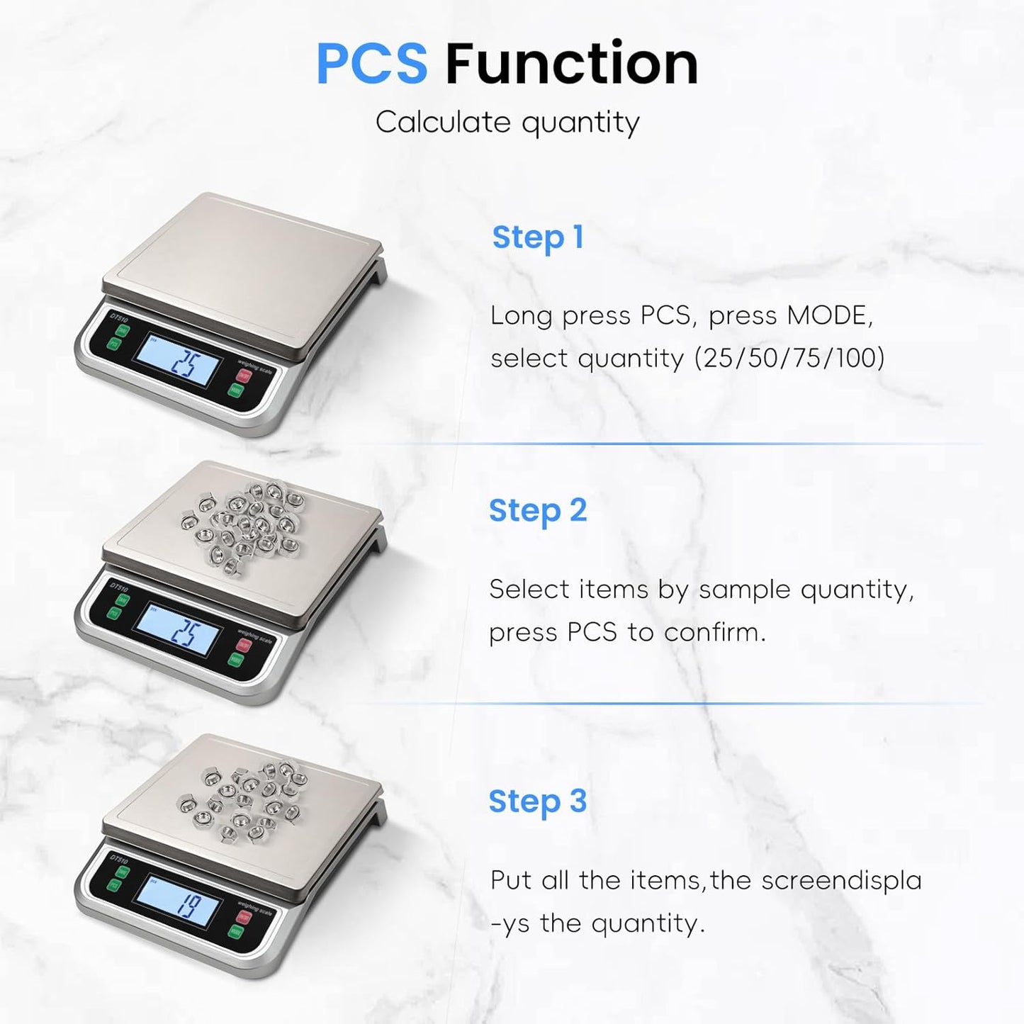 88lb/40kg Food Scale with 6 Unit Stainless Steel Commercial Kitchen Scale, with Full View LCD Display Large Kitchen Scale with Tare and Pcs Funtion for Baking, Cooking, Flour, Fruits Silver
