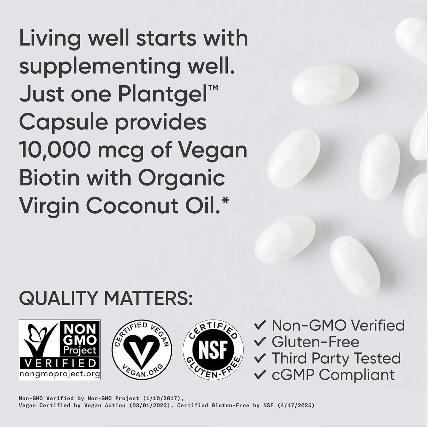 Sports Research® Biotin 10,000mcg with Organic Coconut Oil - Biotin (Vitamin B7) for Healthy Skin and Hair Support* - for Women and Men - Vegan, Non-GMO, Gluten & Soy-Free - 120 Veggie Softgels