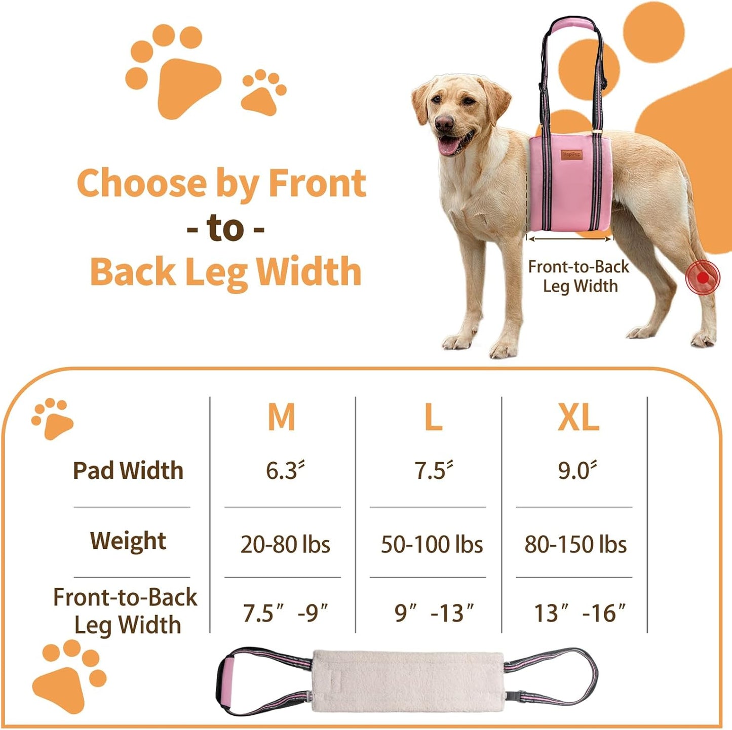 Dog Lift Harness for Large Dogs, Adjustable Comfortable Dog Sling with Handle, Knee & Rear Leg Support for Torn ACL Rehabilitation, Weak Rear Legs, Helps Senior, Disabled Canines(Pink,XL)