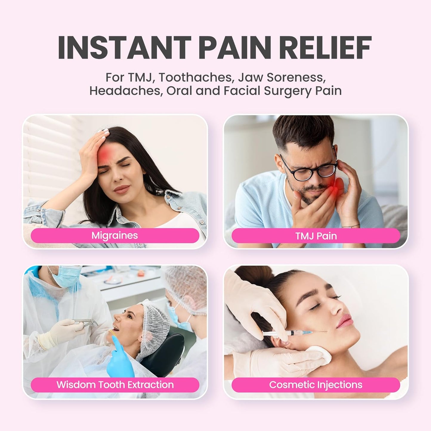 LotFancy Face Ice Pack Wrap with 4 Reusable Hot Cold Therapy Gel Packs, Pain Relief for TMJ, Wisdom Teeth, TMD, Oral and Facial Surgery, Dental Implants, Pink