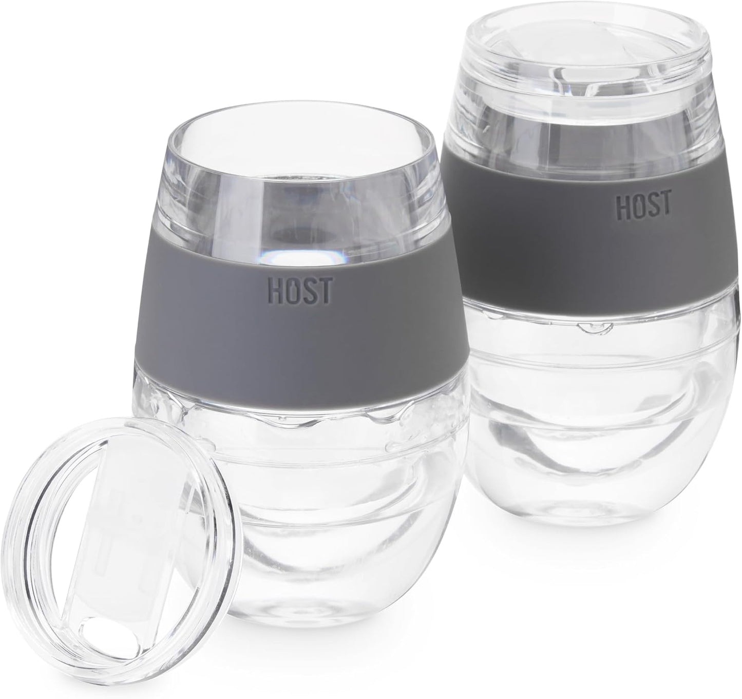 HOST Freeze Wine Glasses with Lids, Insulated Cooling Cups with Freezing Gel, Wine Tumbler Gifts for Women, Freezable Tumblers for Cocktails, Outdoor Party, and Home Bar Gifts, 8.5 oz Set of 2, Gray
