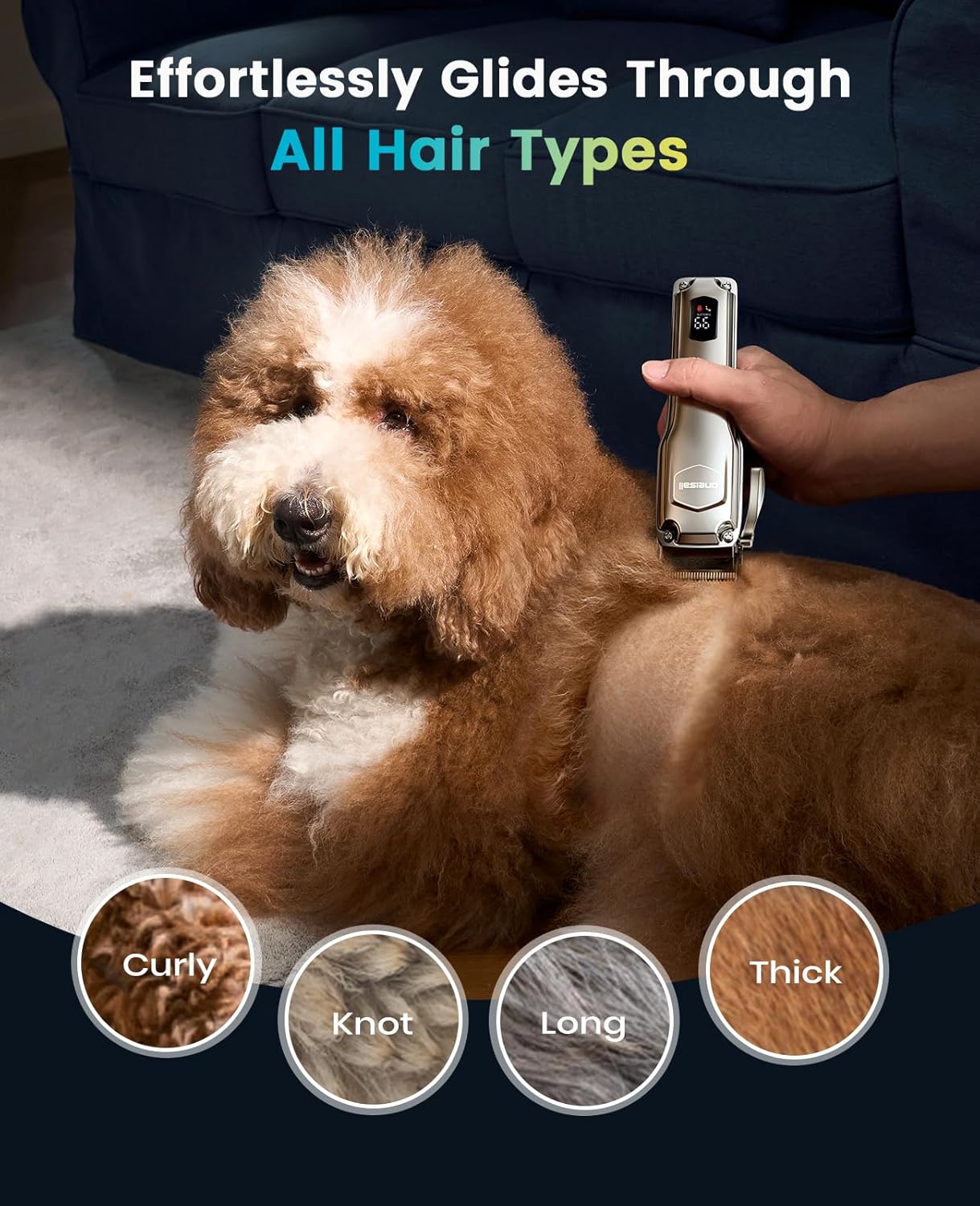 oneisall Dog Clippers for Grooming Thick Hair,Low Noise Dogs Grooming Kit with Detachable Stainless Steel Blade,Dog Shaver for Thick/Matted/Knotted/Fine/Wave/Curly Hair,PC18