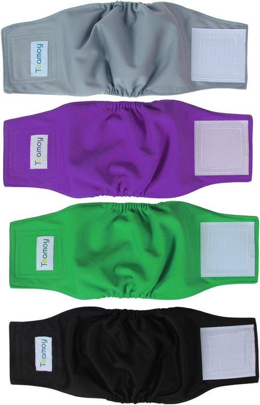 Teamoy Male Dog Belly Bands Washable 4-Pack, Reusable Dog Diapers Wraps for Incontinence & Marking (XS,7"-9" Waist)