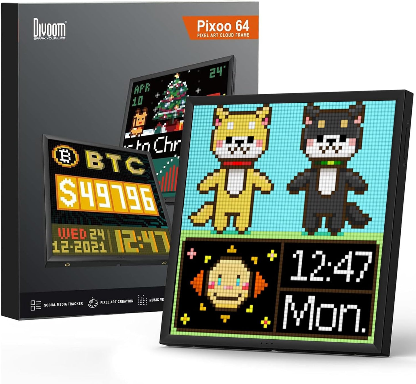 Divoom Pixoo-64 - WiFi Pixel Cloud Digital Frame with APP Control,64 X 64 LED Panel Display Frame for Gaming Room Decoration/Social Media Fans Counter