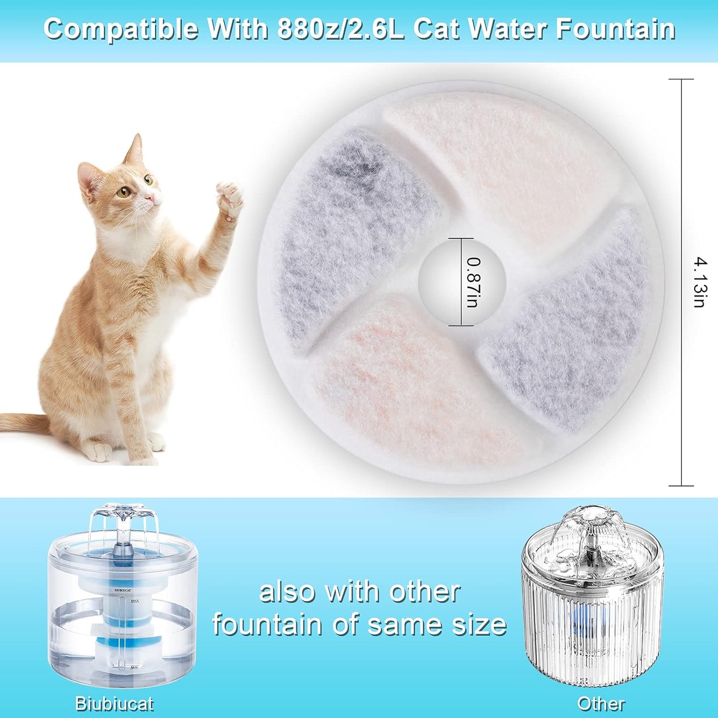 Cat Water Fountain Filters - 4PCS Activated Professional Removable Circle Reusable Fountain Carbon Filter Drink Fountain Filter