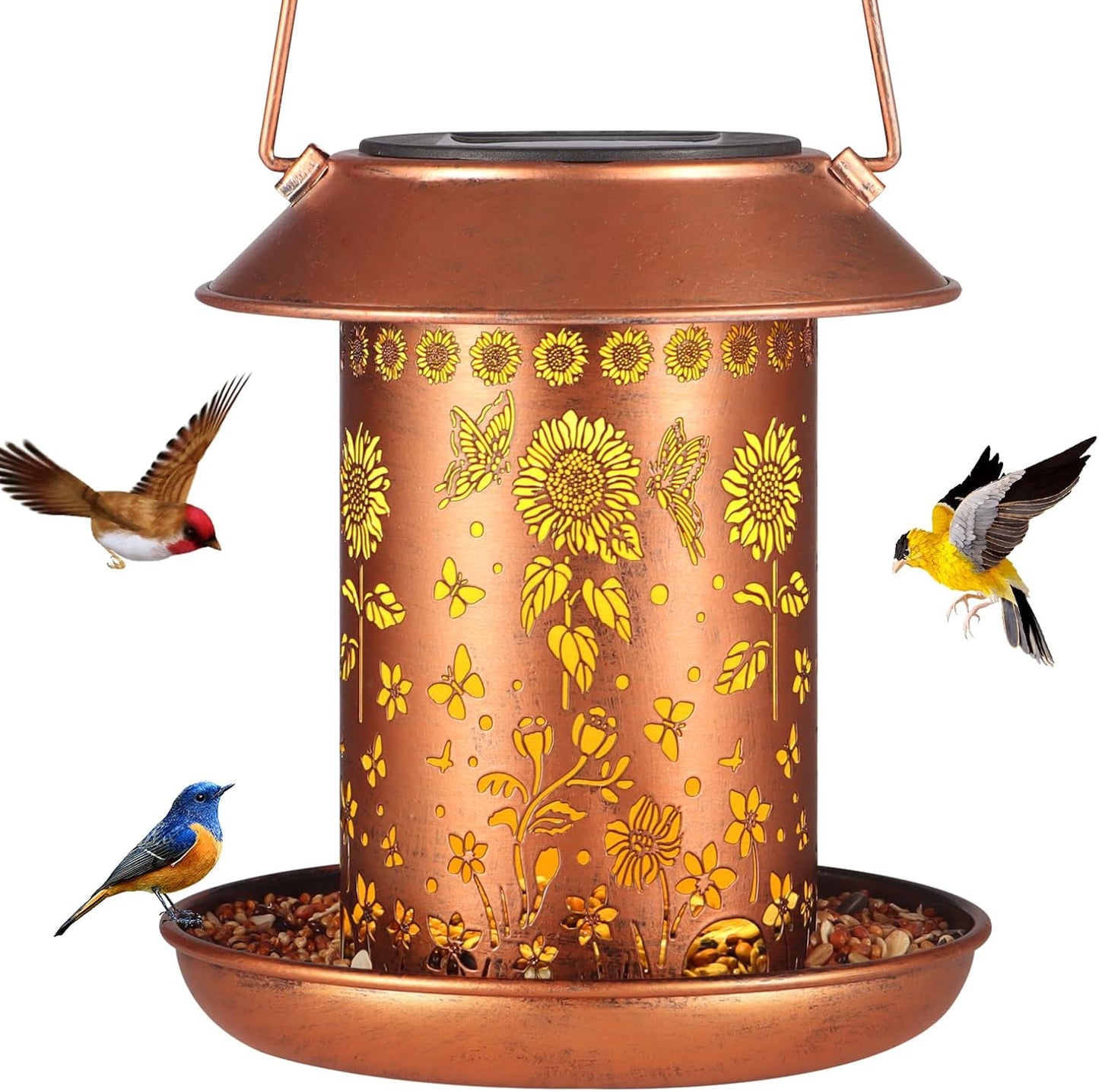 Sunflower Solar Bird Feeder for Outdoors Hanging Solar Lanterns Waterproof Metal Wild Bird Feeders Garden Outside Yard Decor Christmas Birthday Gifts for Women Mom (Butterfly