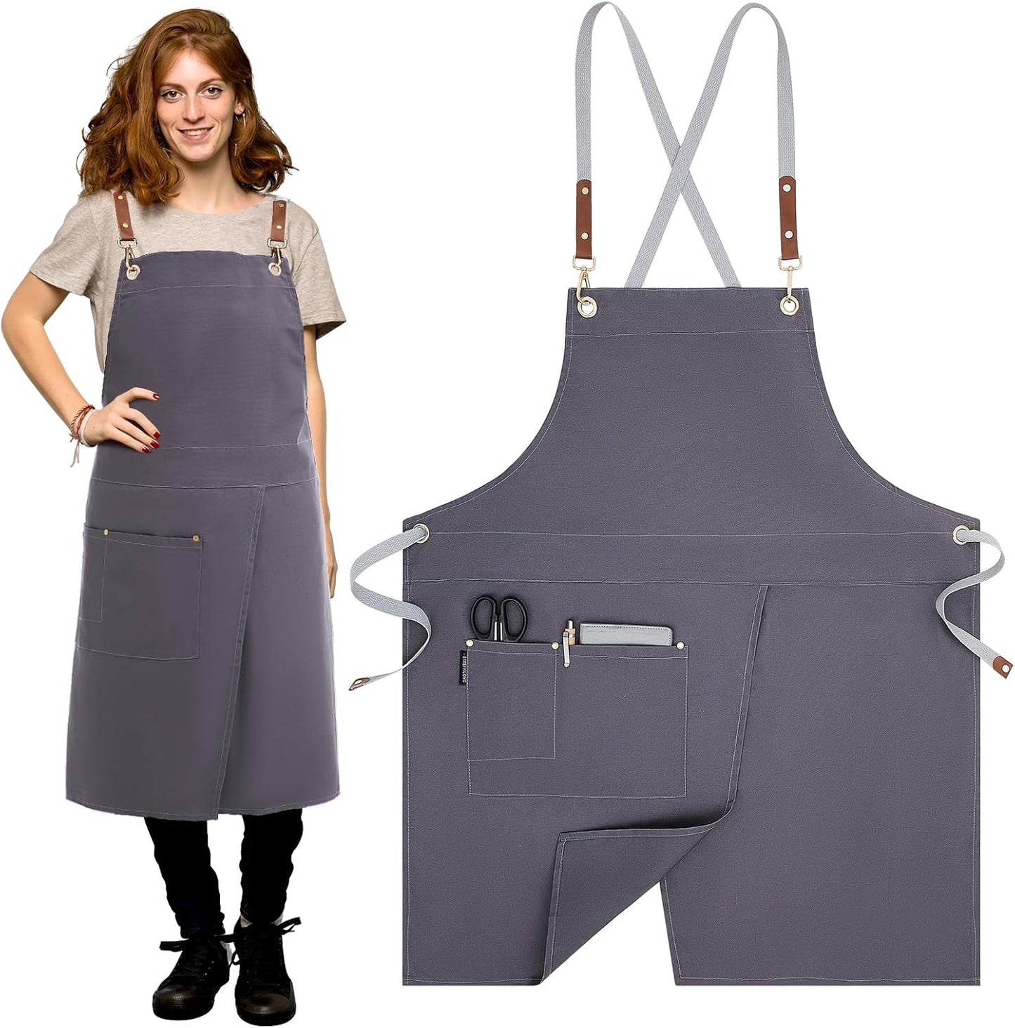 Crossback Pottery Apron Split Leg with Large Pocket Canvas Apron with Adjustable Strap for Art Garden Nail Tech Hairstylist