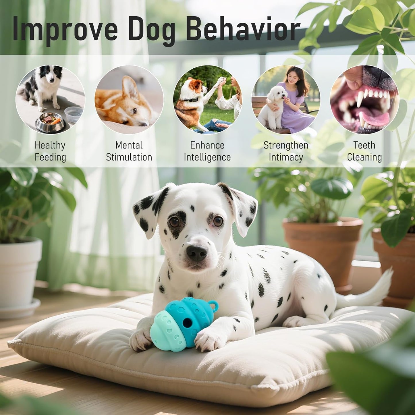 Dog Treat Toys for Medium Small Dogs, Silicone Dog Toy Treat Dispenser Slow Feeder Interactive Toys for Boredom, Enrichment Pet Toys Dispensing -Keep Them Busy- Outdoor with Buckle 1 Pack Blue