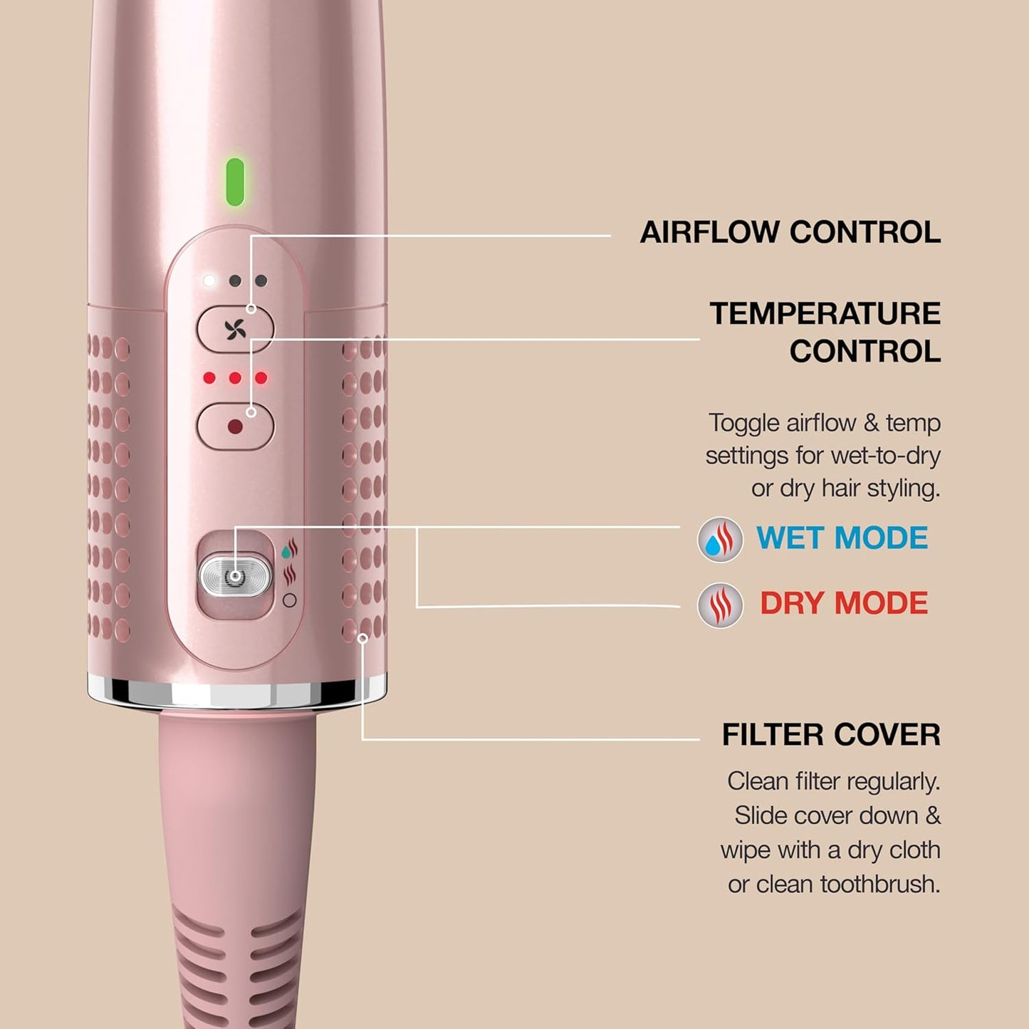 Shark Glossi 2-in-1 Hot Tool and Air Glosser | Ultra-Fast, Ultra-Glossy Blowouts at-Home | Heat-Controlled Ceramic, Curly, Coily, and Color Friendly | Lychee | HT302PK