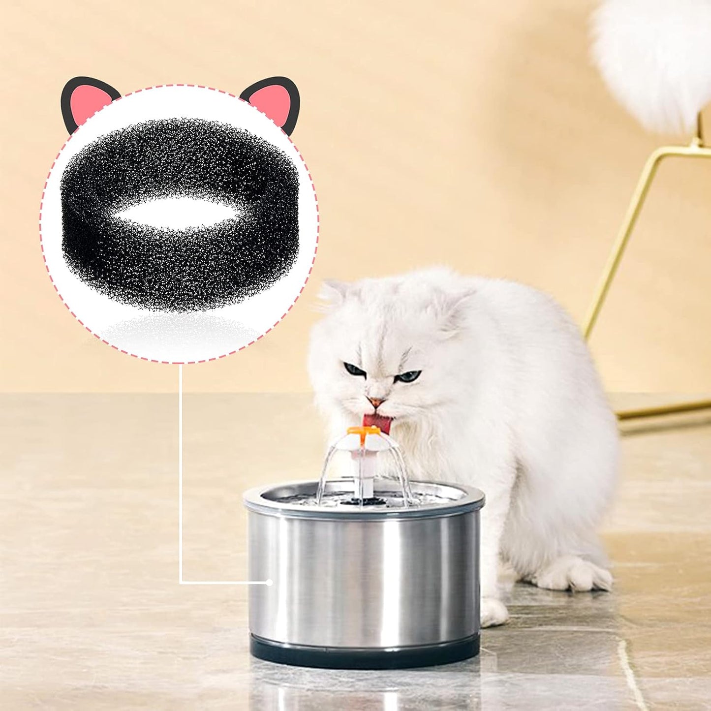 Tuanse 8 Pieces Cat Pet Water Fountain Filters Replacement Round Filter Foam for Pet Cat Drink Water Sponge Filter Replacement for 2. 5 L/84 oz 2. 2 L/ 74 oz Stainless Steel Dog Fountain