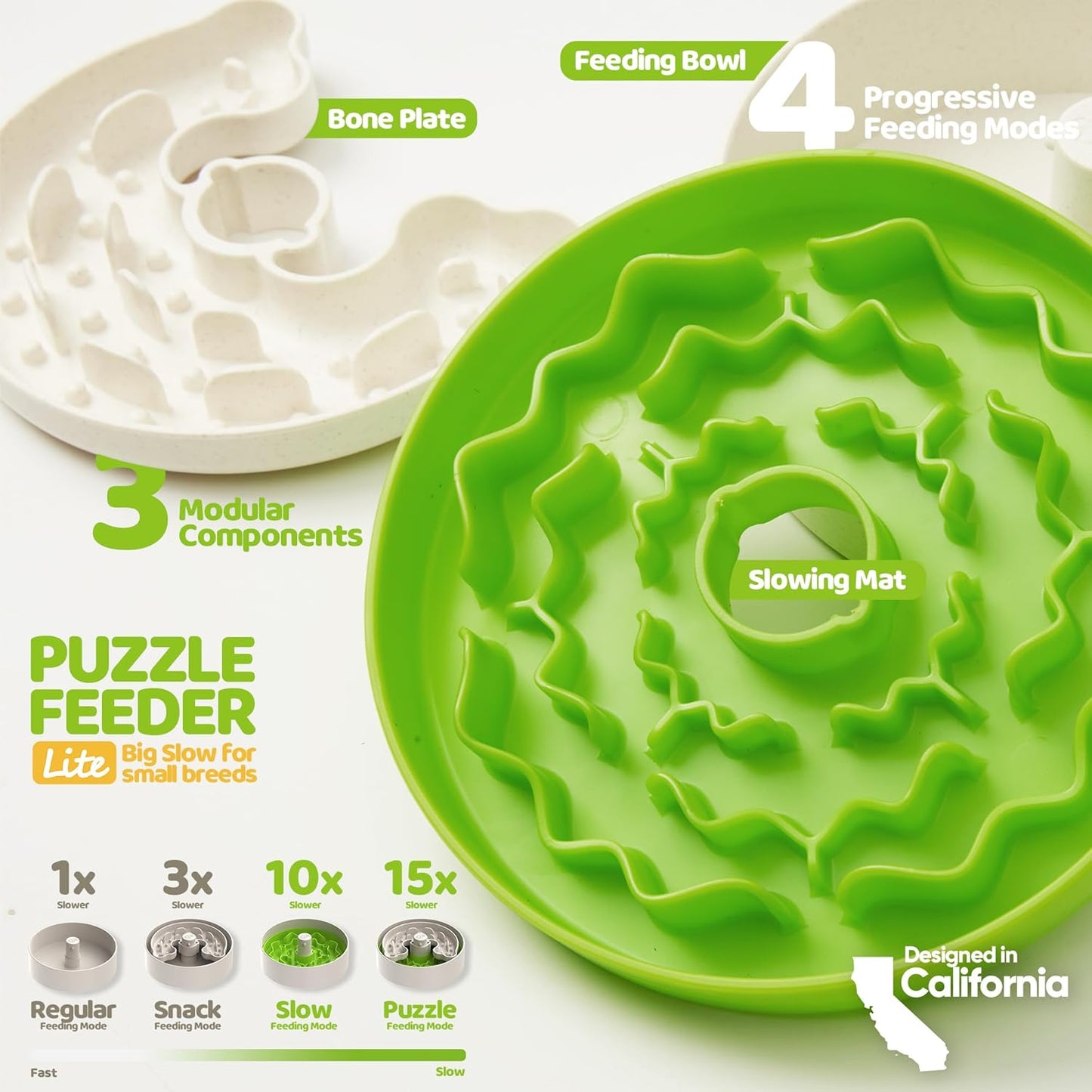 Puzzle Feeder Slow Feeder Dog Bowls, Dishwasher Safe Puppy Food Bowl, Dog Bowls for Small and Medium Dogs Less Anxiety,4 Modes,3 Detachable Parts, Adjustable Slow Feeding Speeds