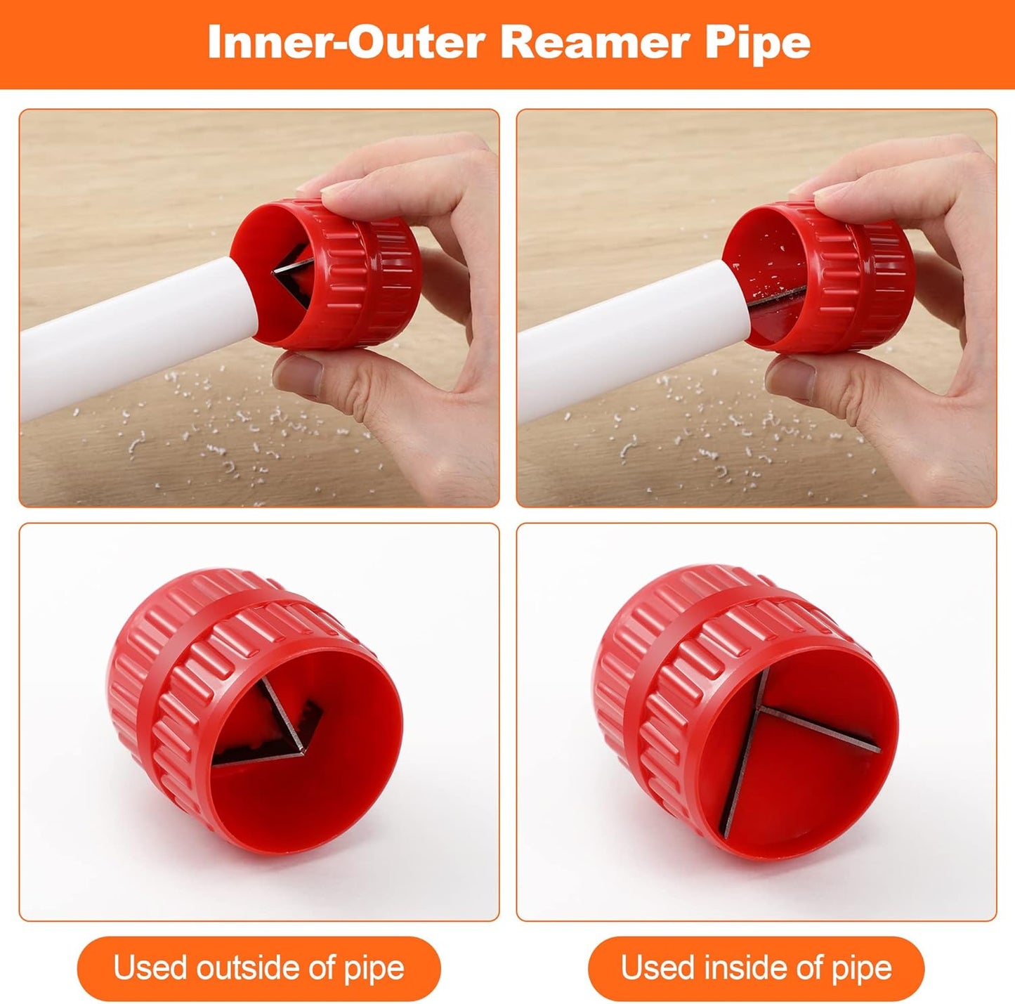 1/4'' - 1'' Depth Gauge and Pipe Deburring Tool Kit, 1/8'' to 1-5/8'' Inner Outer Reamer Pipe Tubing Chamfer Tool for PVC PPR Brass CPVC PE-RT Aluminum