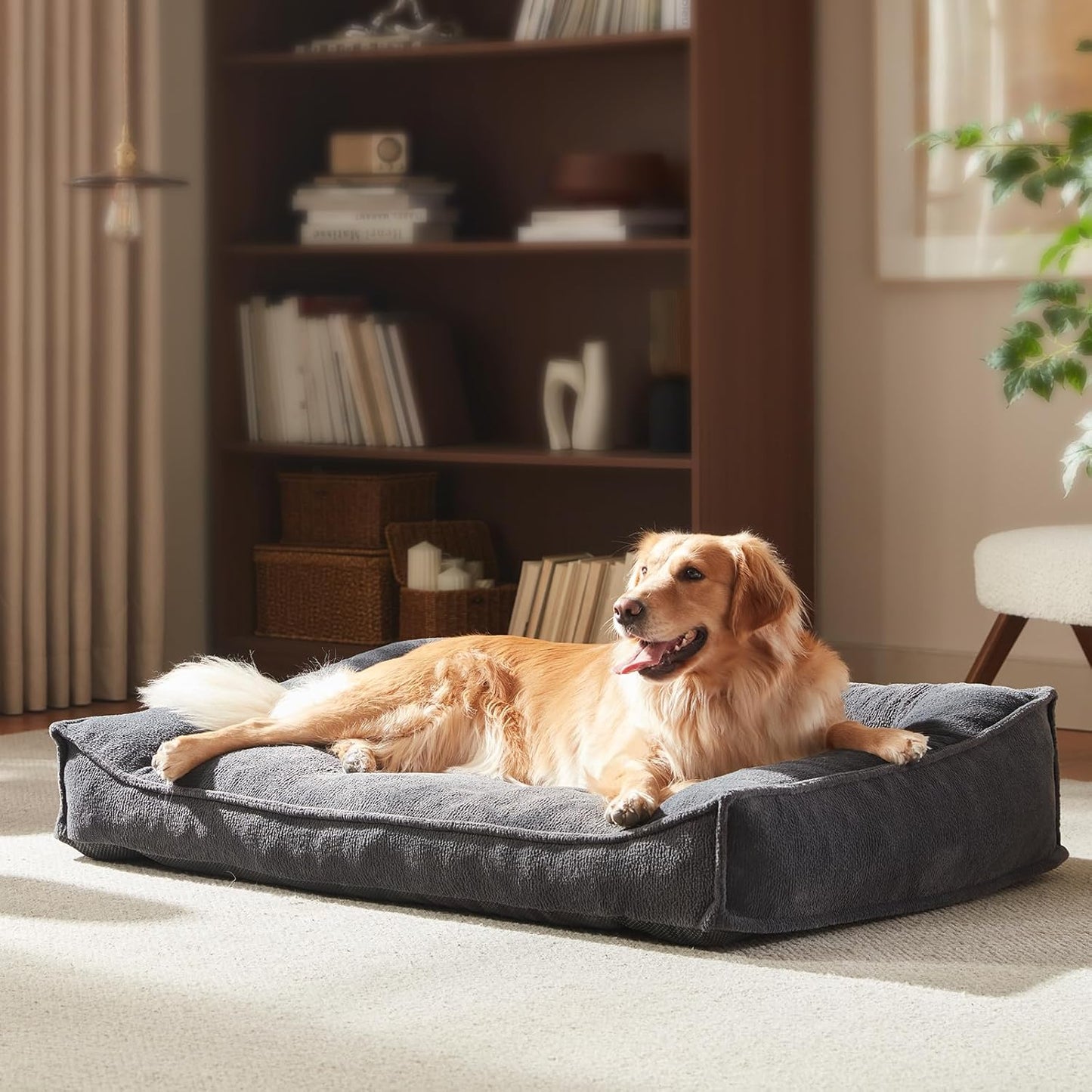 FURTIME XL Orthopedic Dog Beds Large Sized Dog, Extra Thick Supportive Comfort Pet Sofa, Ergonomic Slant Dog Couch Bed with Removable Washable Cover, Ultra Soft Surface & Non-Slip Bottom, Grey, 42"