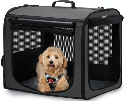 Dog Car Carrier Light Weight, 24×17.7×20.5in Dog Carrier for Cars Easy to Assemble, Dog Cars Crate Portable and Breathable, Foldable Pet Carrier for Outing, Dogs Travel Crate with Curtain Dark Gray