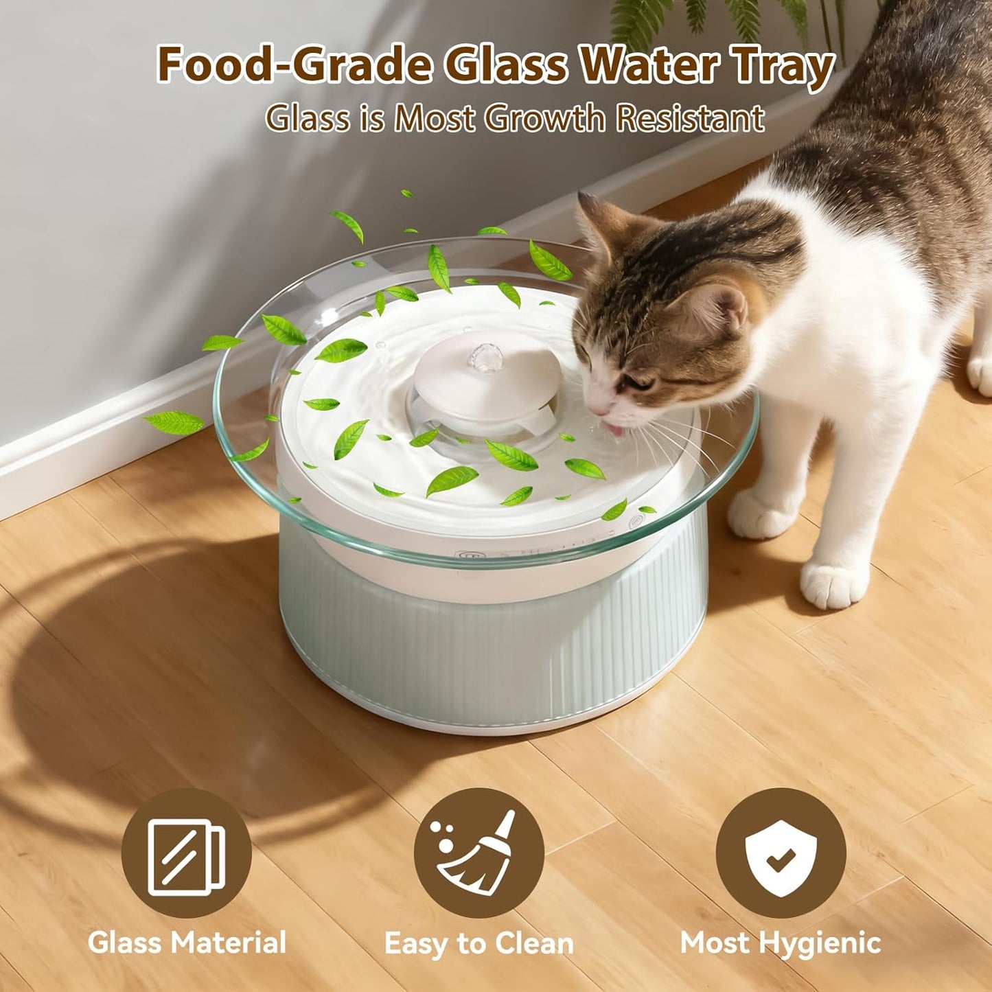 Glass Smart Cat Water Fountain,Filterless Pet Water Fountain No Filter,Ultra Silent Cat Fountains,Separation Design