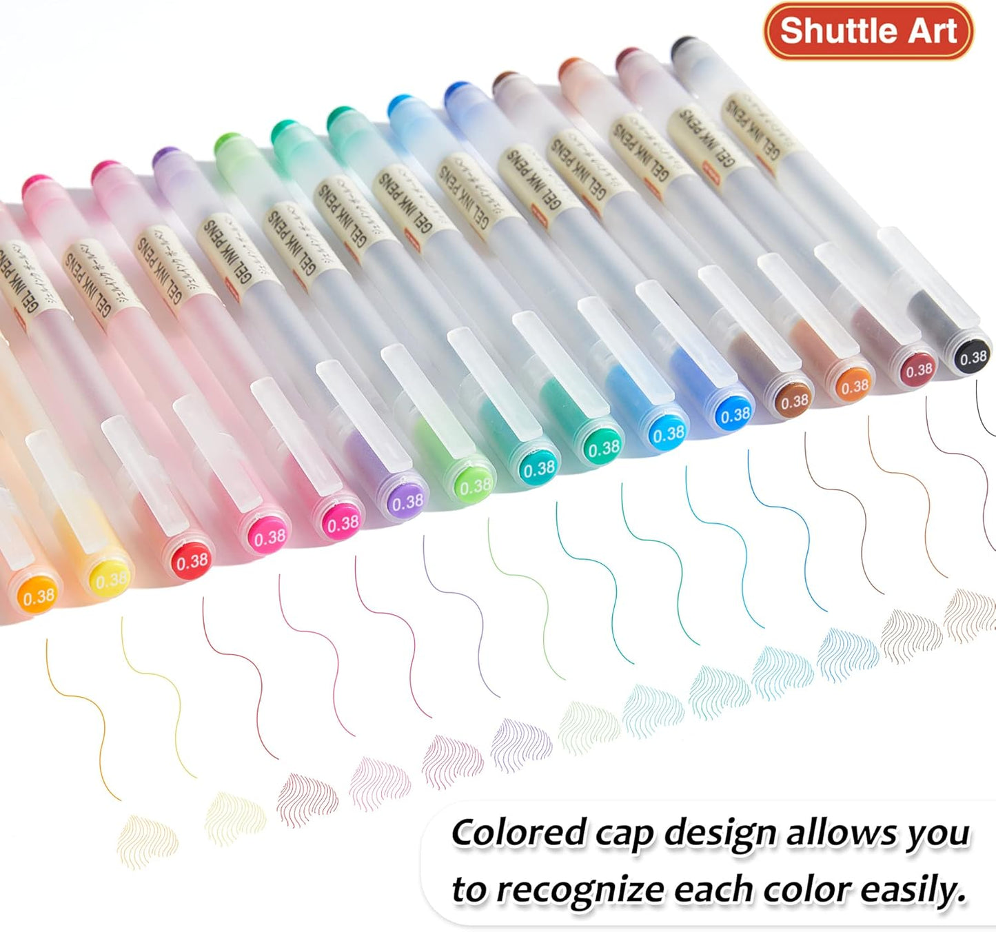 Shuttle Art Gel Ink Ball Point Pens, 15 Colors Japanese Style Pens, 0.38mm Extra-Fine Ballpoint Pens for Home, School and Office