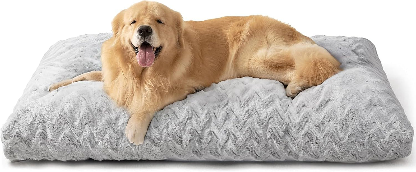 EHEYCIGA Washable Large Dog Bed for Crate 35x23 Inch, Reversible Kennel Pad for Dogs Weight Up to 45 lbs, Plush and Comfy Pet Sleeping Mat, Grey