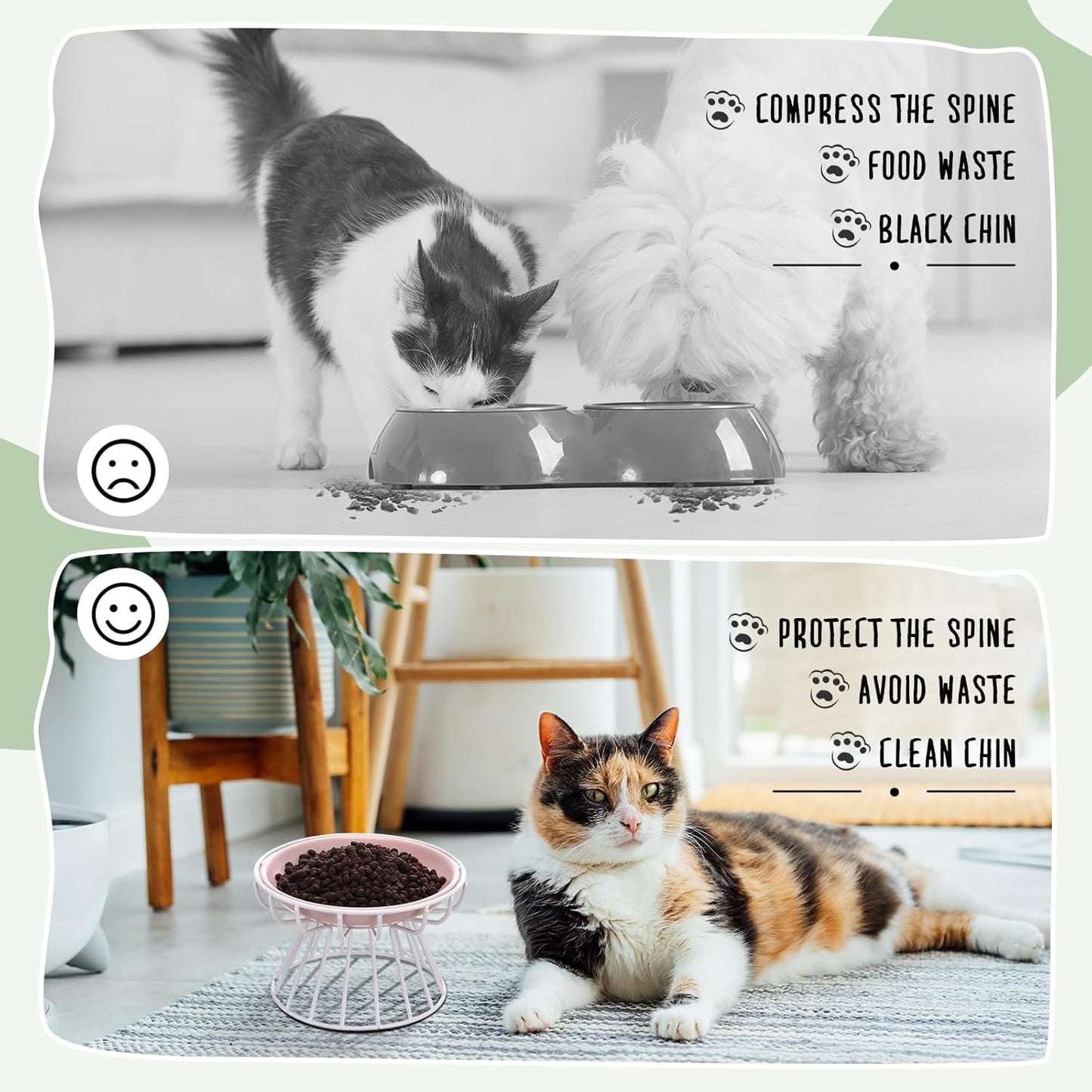 Hushee 6 Pcs Raised Cat Bowls Elevated Ceramic Cat Food Bowls with Metal Stand Anti Vomit Feeding Dishwasher Safe Shallow Ceramic Water Food Plate for Kitten Small Dogs
