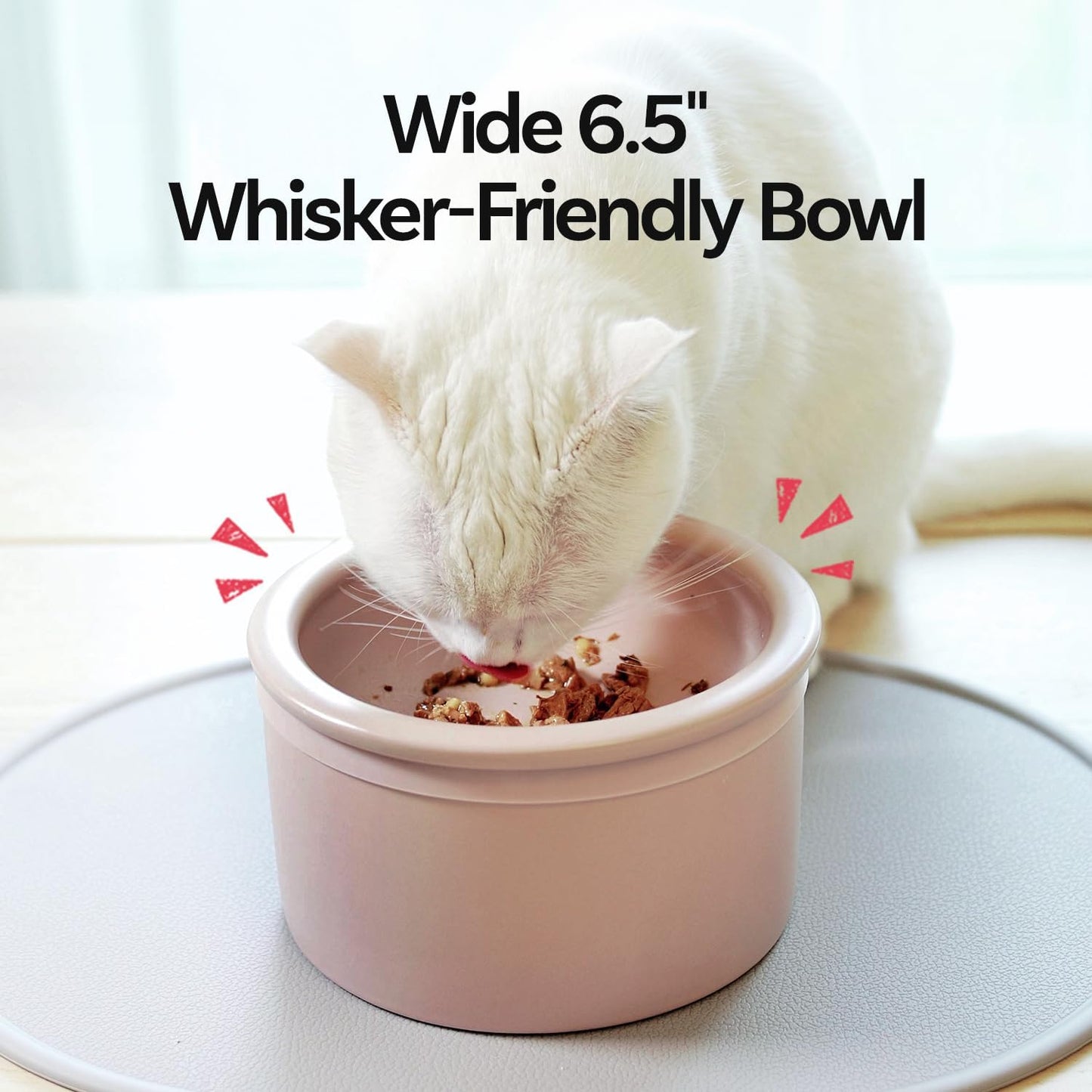 Hello Bowl Elevated Ceramic Cat Bowl with Stand, Raised Whisker-Friendly Feeding Bowl for Cats & Small Dogs, Patented Design, Made in Korea (5.9" H - Pink, Round/Wet)